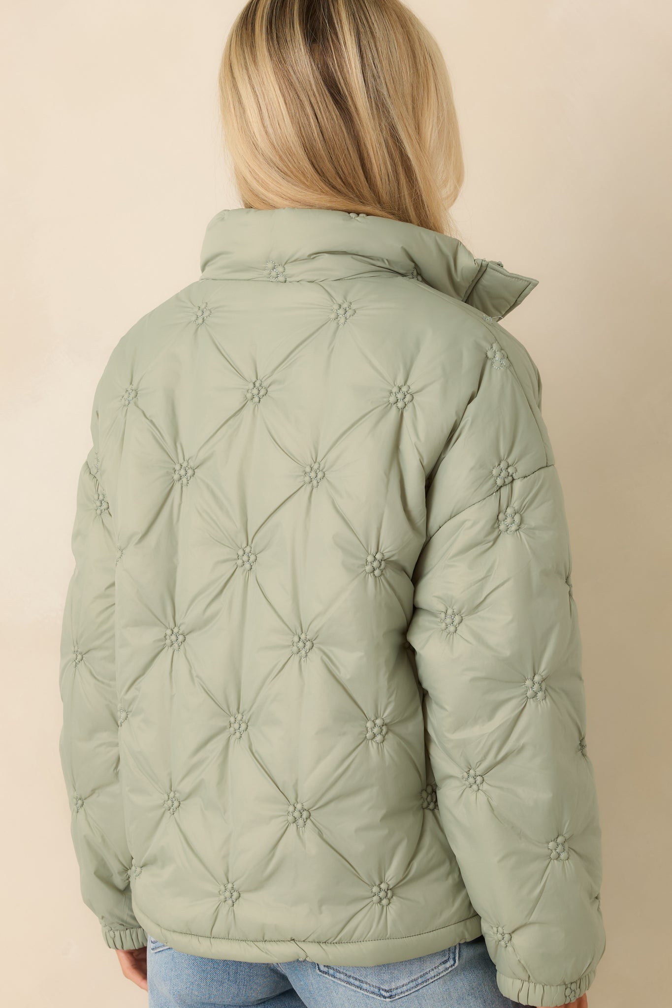 Wrapped Up In You Sage Green Quilted Puffer Jacket