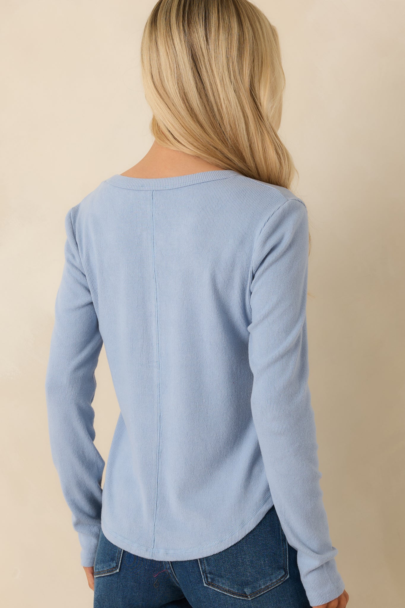 Meant For Today Sky Blue Ribbed Knit Long Sleeve Henley Top
