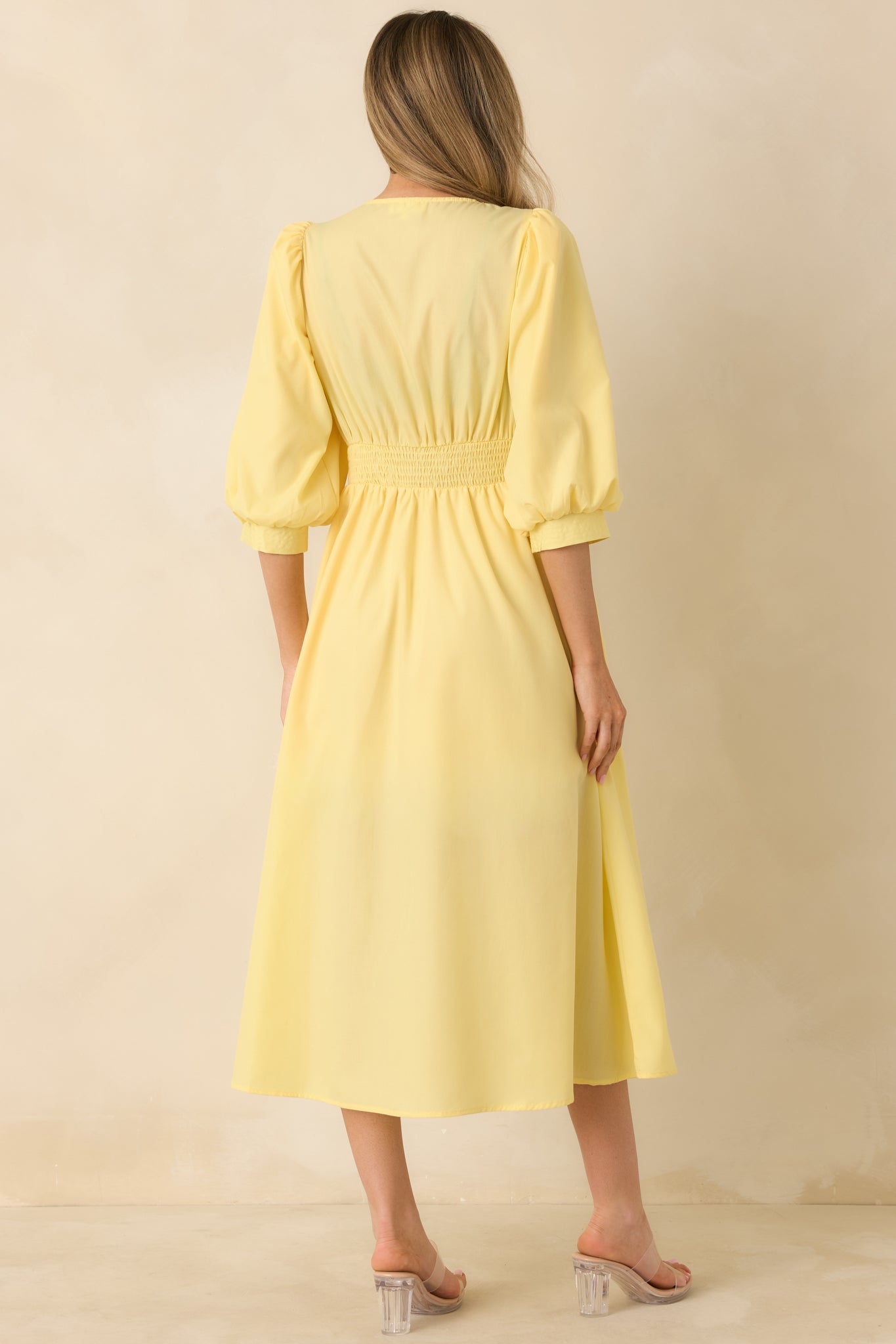 To Be Fair Daffodil Yellow Blouson Sleeve Zip Up Midi Dress