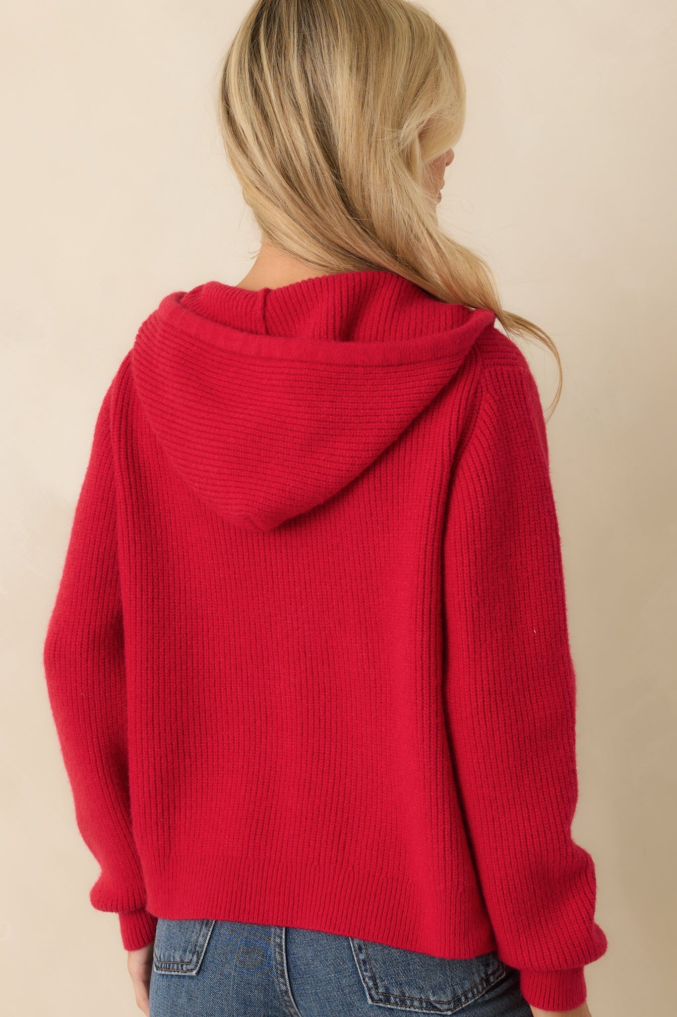 Call It What It Is Red Ribbed Knit Long Sleeve Zip Up Hoodie