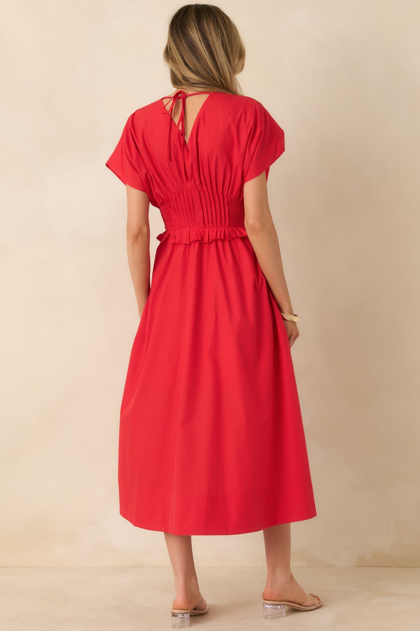 Let It Be Easy Cherry Red Smocked Waist Zip Maxi Dress