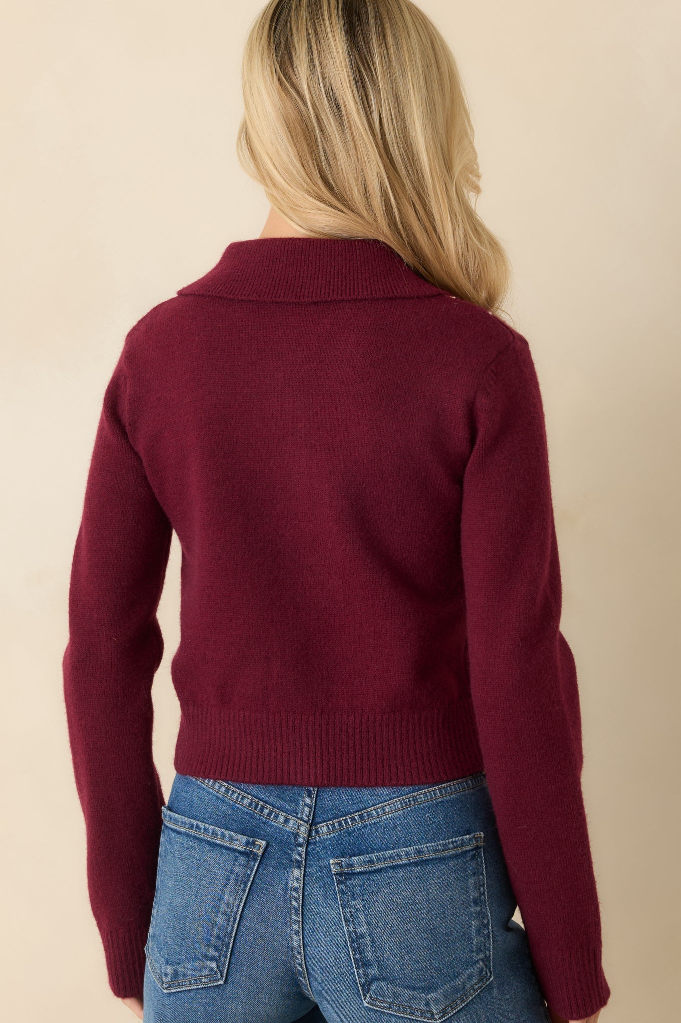 Nothing But Lovely Burgundy Argyle Collared Button Up Cardigan Sweater