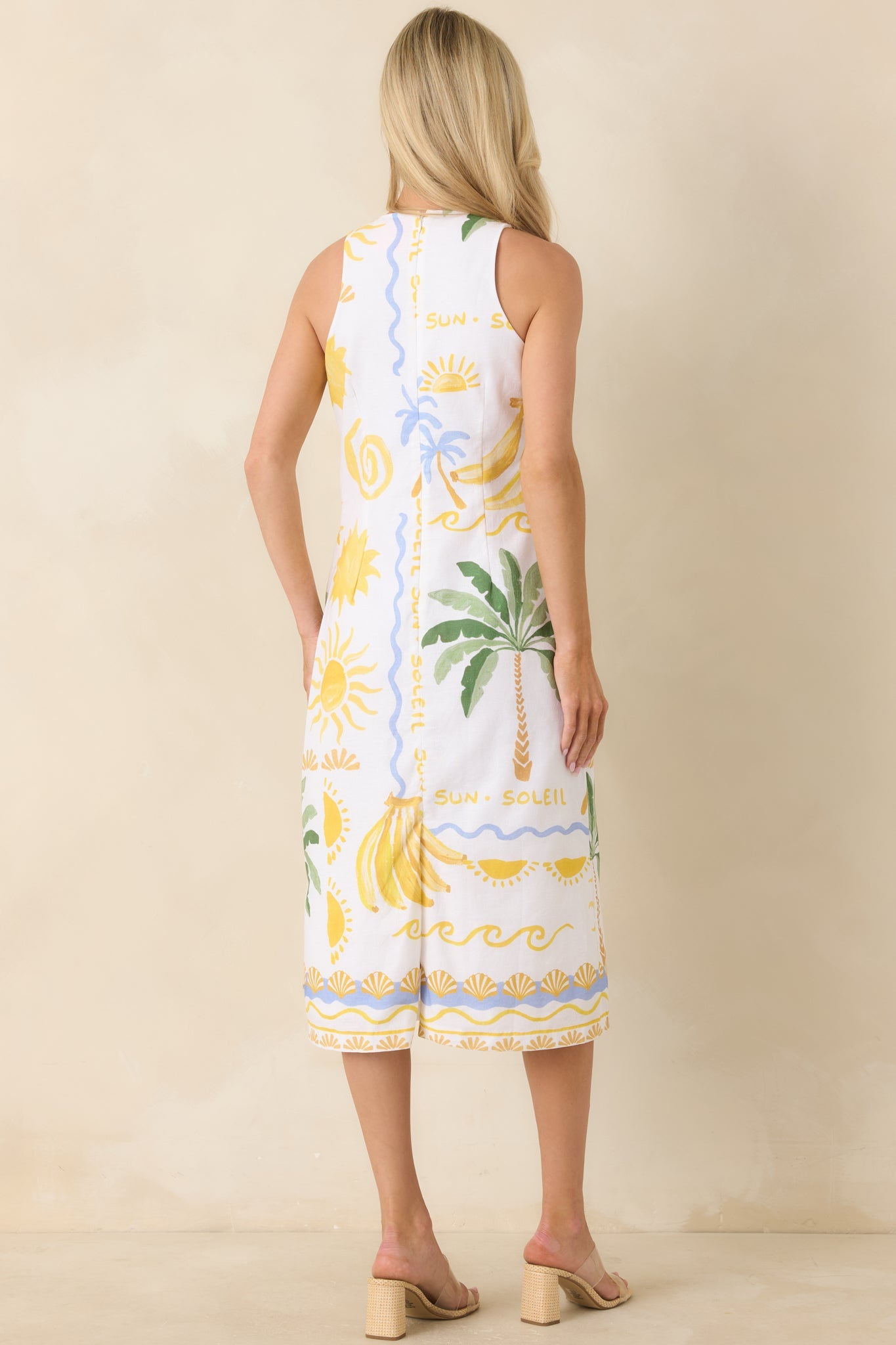 Paradisa Breakers White Multi Linen Blend Tropical Print Midi Dress