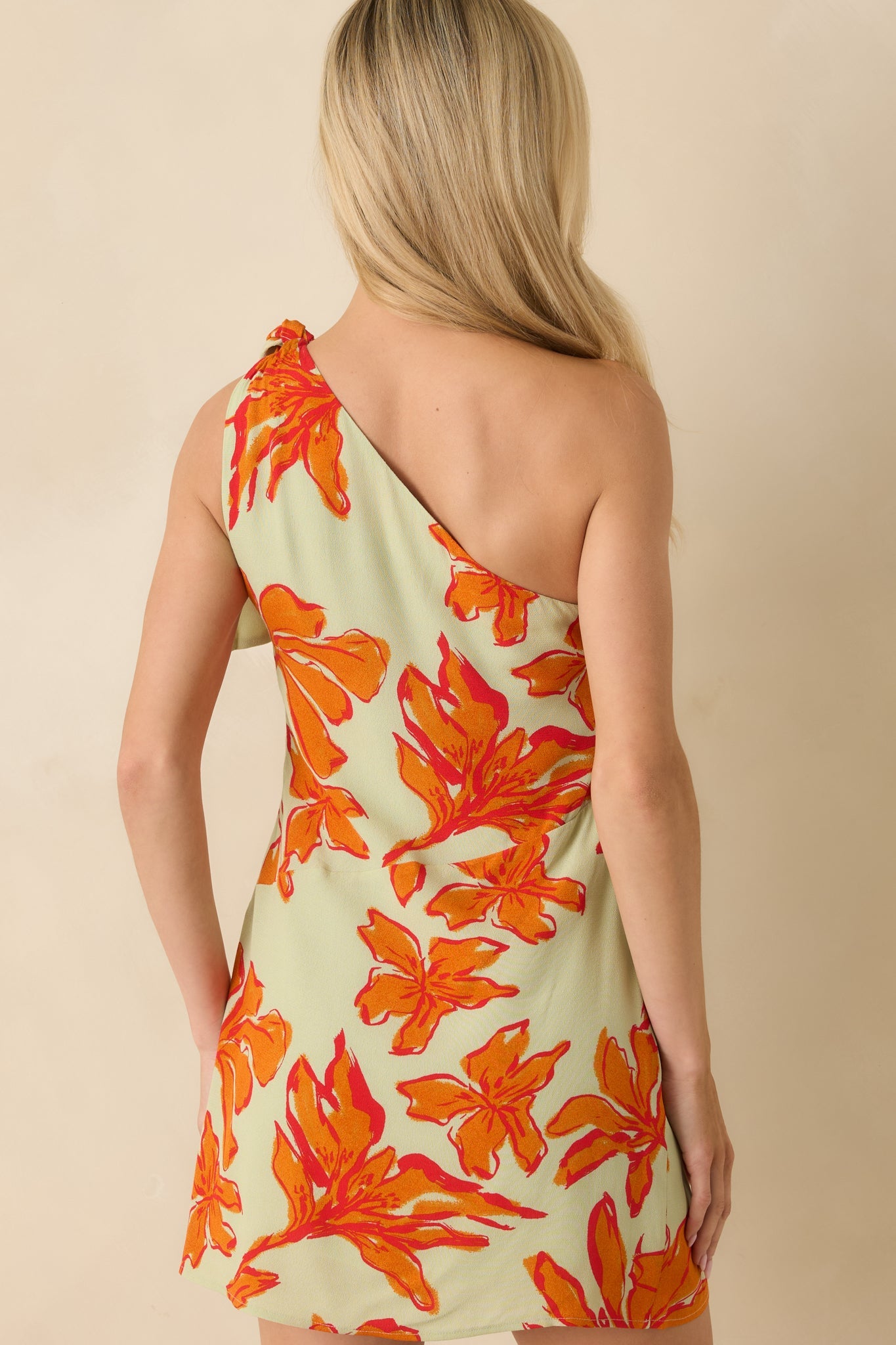 MINKPINK Estelle Green & Orange Floral Print Asymmetric Mini Dress