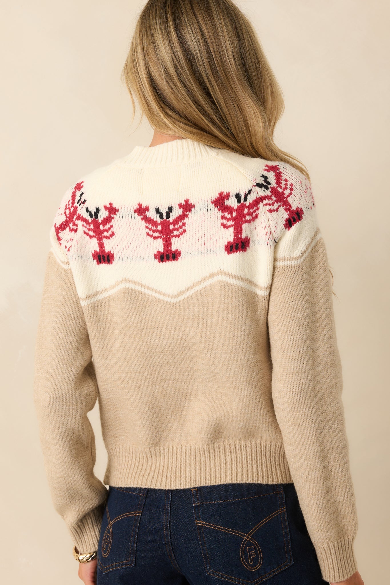 Just Enough Time Beige Lobster Motif Button Up Cardigan