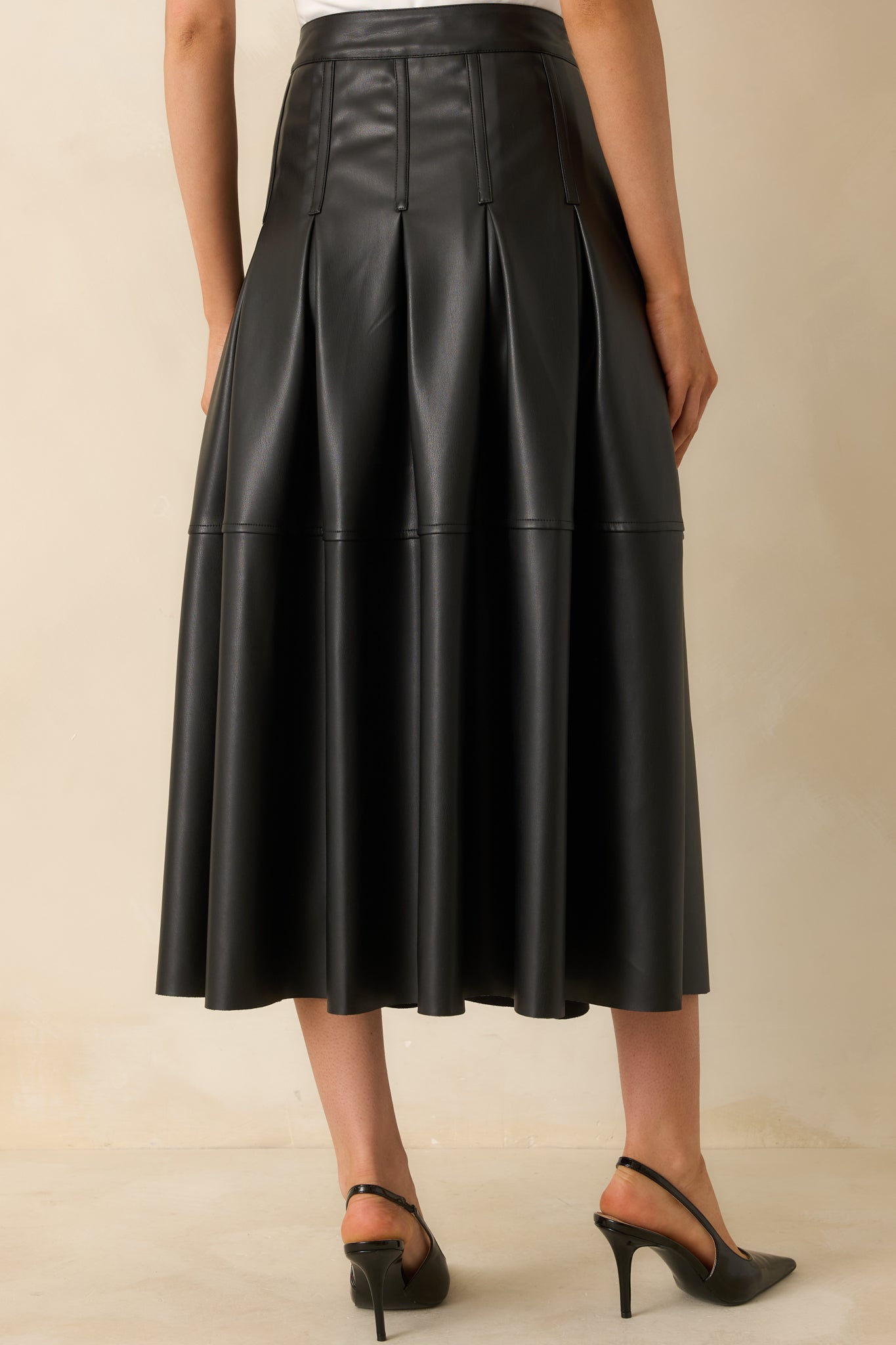 Cut To Perfection Black Faux Leather Pleated Midi Skirt