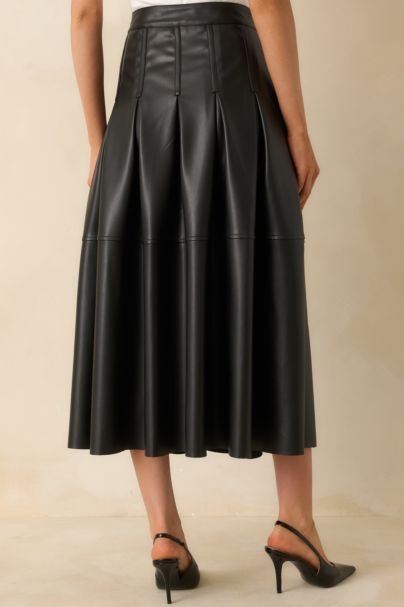 Cut To Perfection Black Faux Leather Pleated Midi Skirt