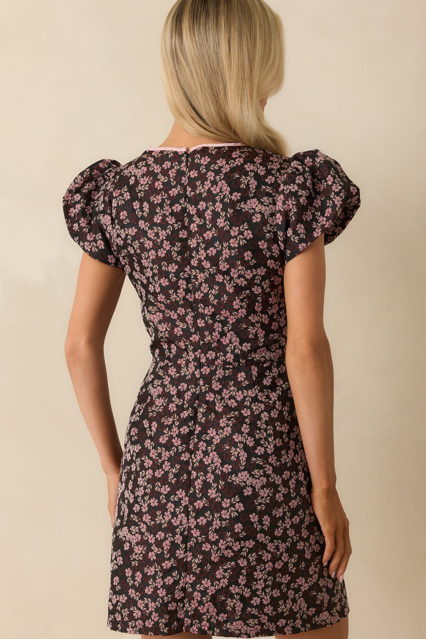 Speaks For Itself Pink Floral Jacquard Puff Sleeve Mini Dress