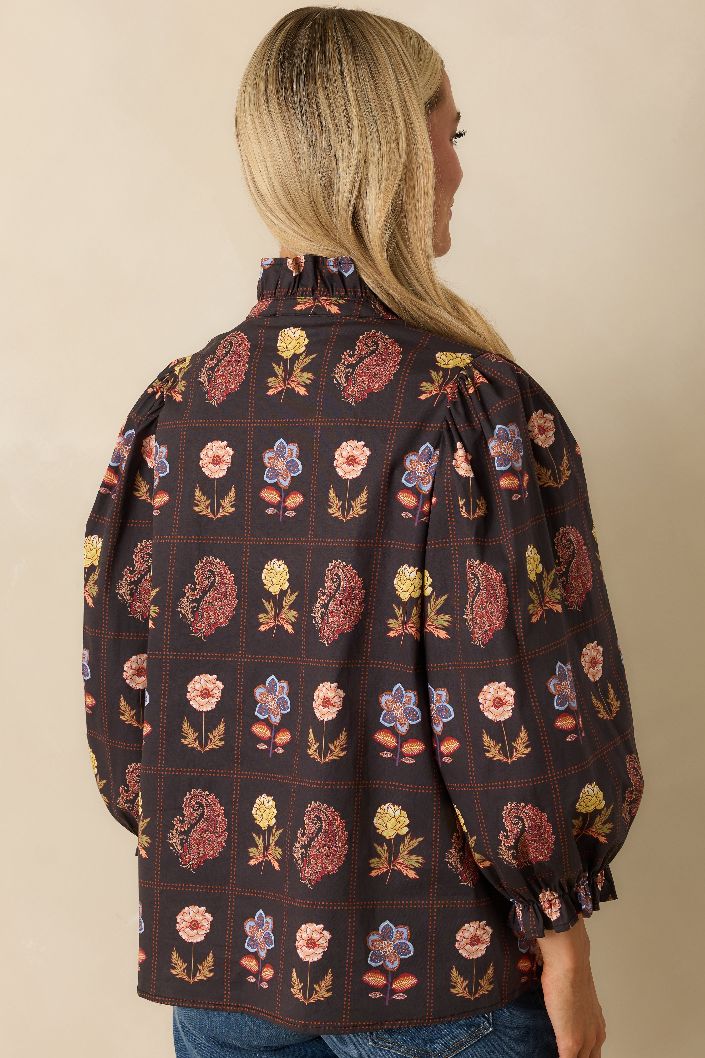 Everything's Blooming Black Multi Floral Cotton Puff Sleeve Blouse