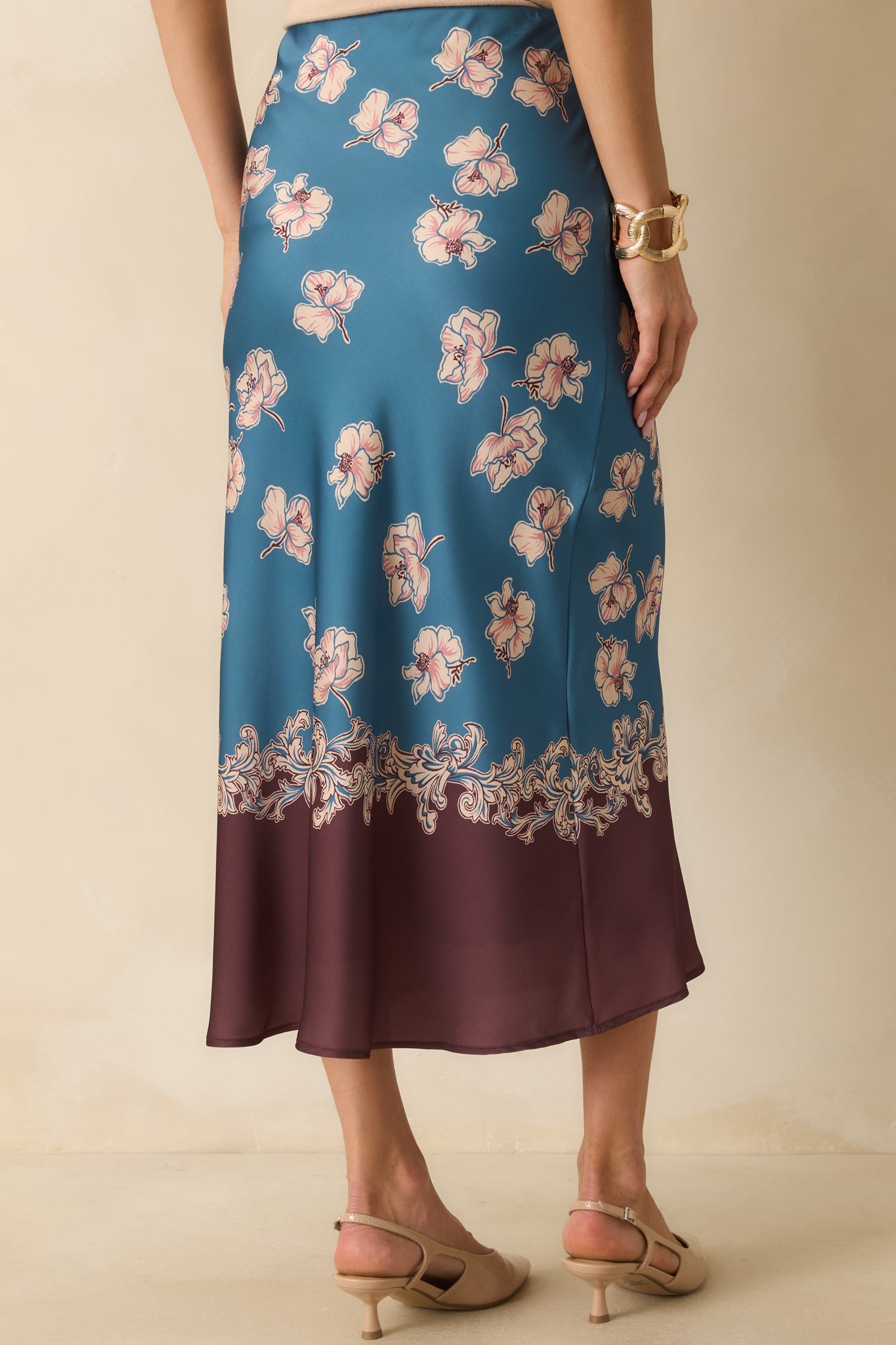 Don't Hold Back Blue Multi Floral Print Satin Maxi Skirt