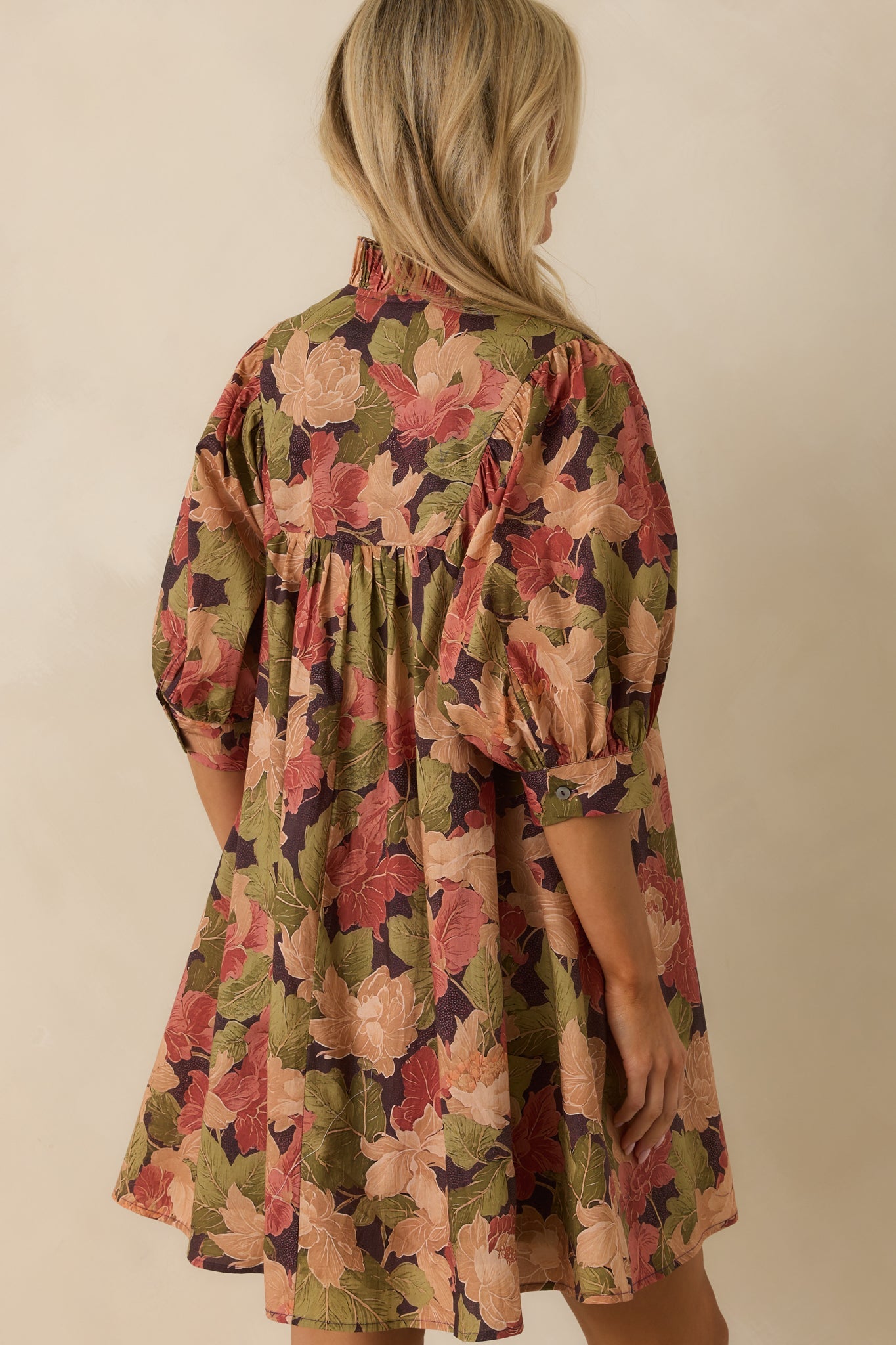 Under The Willow Brown Multi Floral Print Cotton Mini Dress