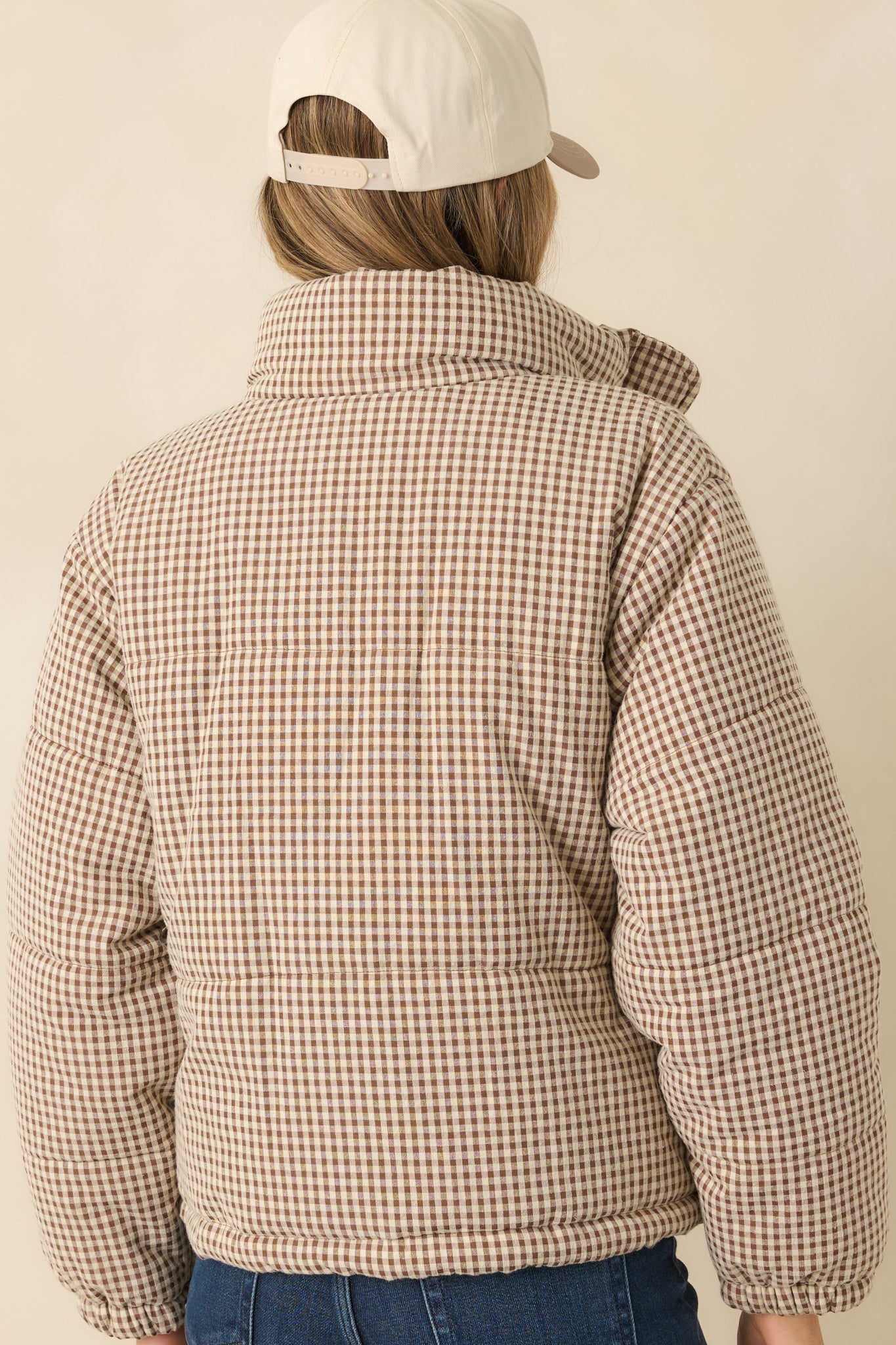 Warm Welcome Brown Gingham Puffer Coat