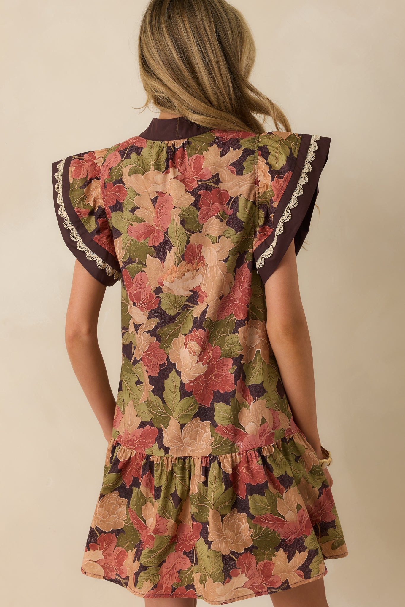 Word For Word Brown Multi Floral Print Cotton Mini Dress