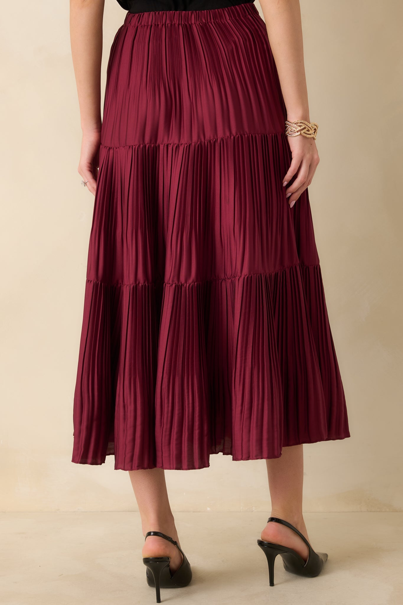 This Feels Right Burgundy Tiered Pleated Midi Skirt