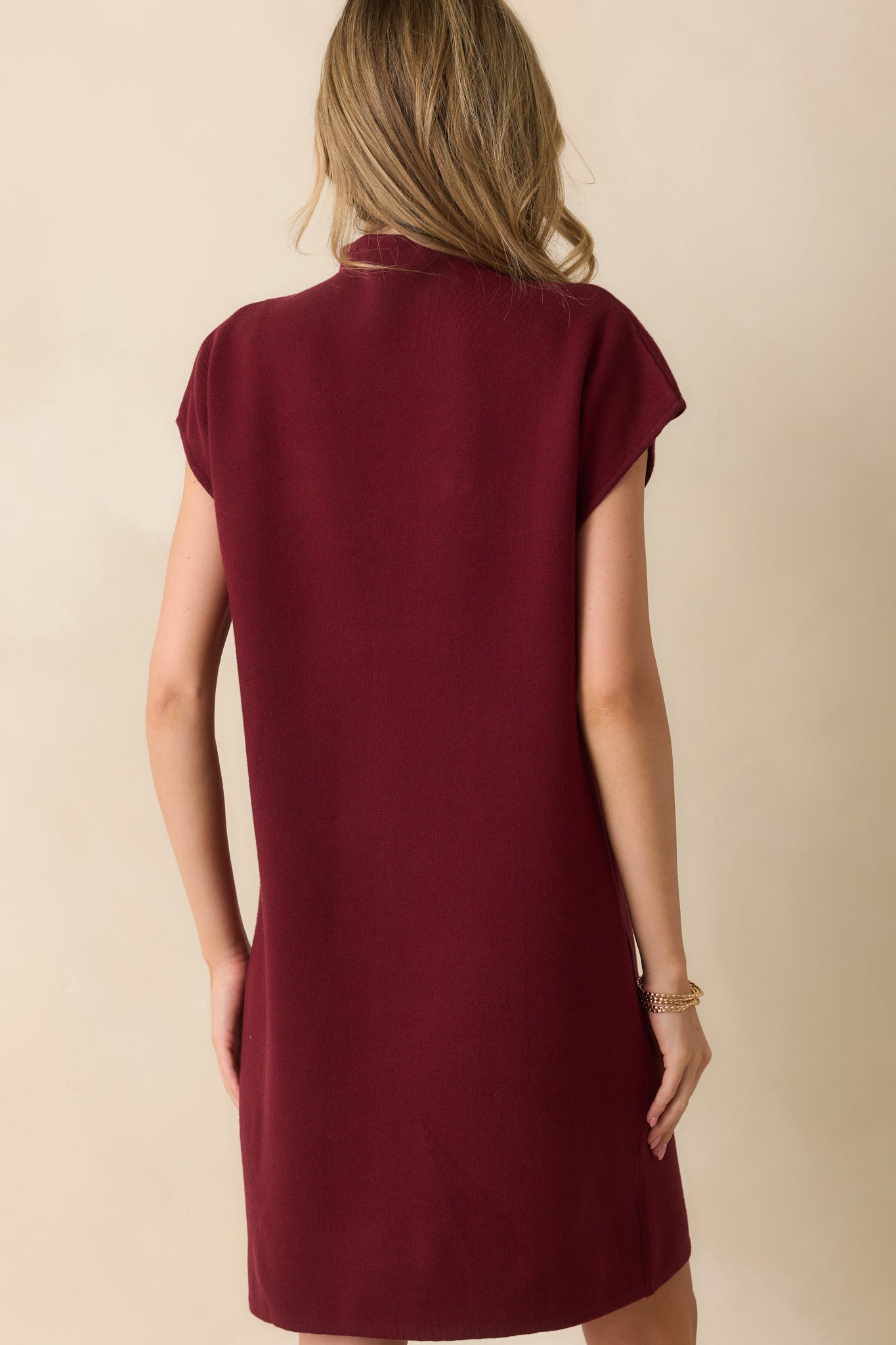 Make No Mistake Burgundy Knit Mock Neck Mini Dress