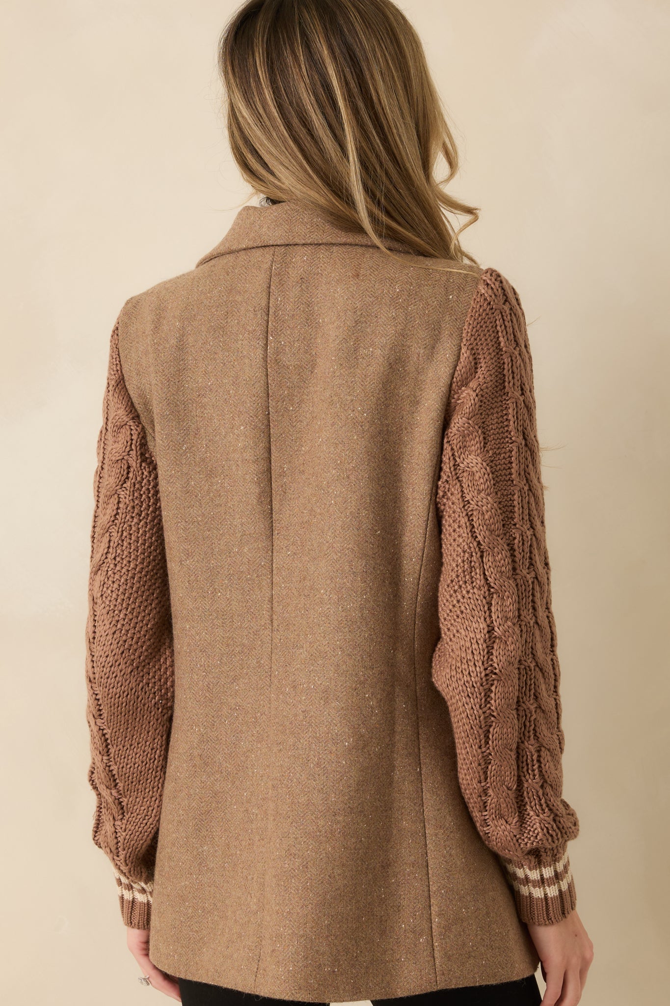 Well Suited Camel Wool Blend Knit Sweater Sleeve Blazer