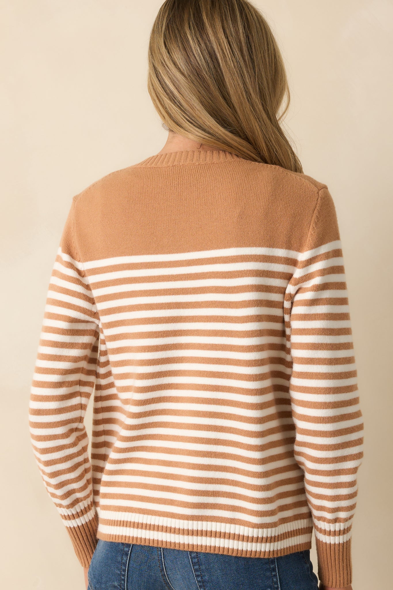 Right On Schedule Camel Brown Stripe Long Sleeve Button Up Cardigan
