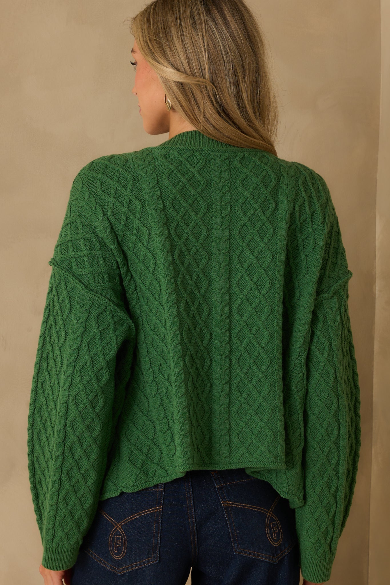For Old Time's Sake Forest Green Cable Knit Button Up Cardigan