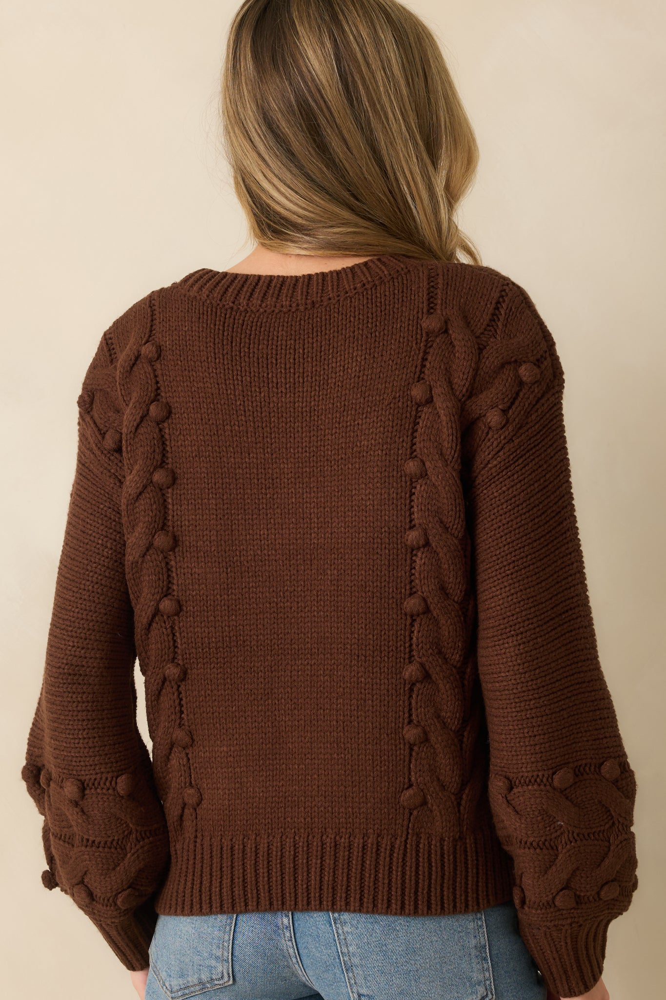 Let's Be Honest Chocolate Brown Cable Knit Long Sleeve Sweater