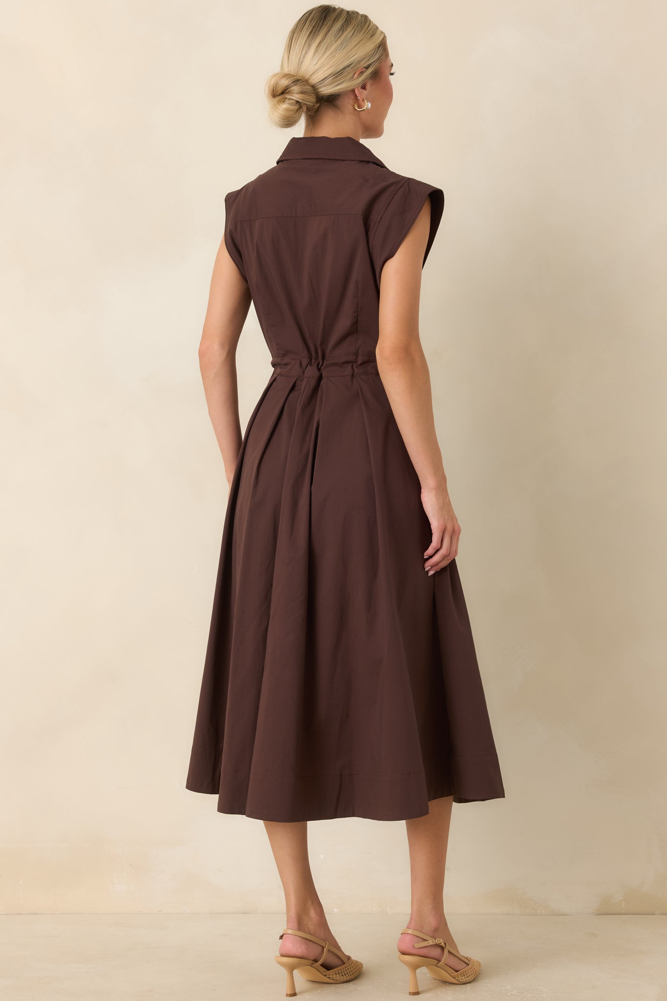 A Better Plan Brown Cotton Poplin Belted Midi Dress