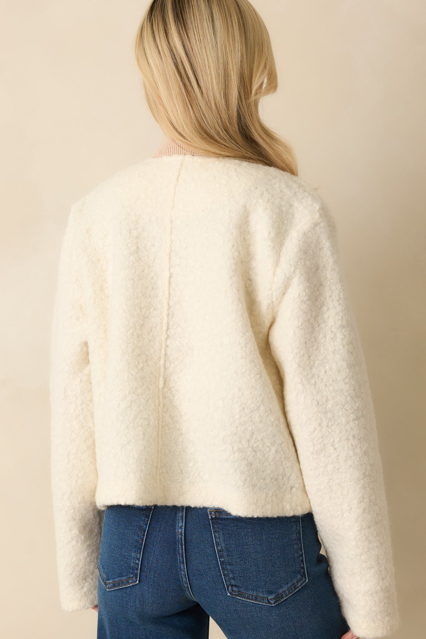 Whispered Warmth Cream Bouclé Button Front Jacket