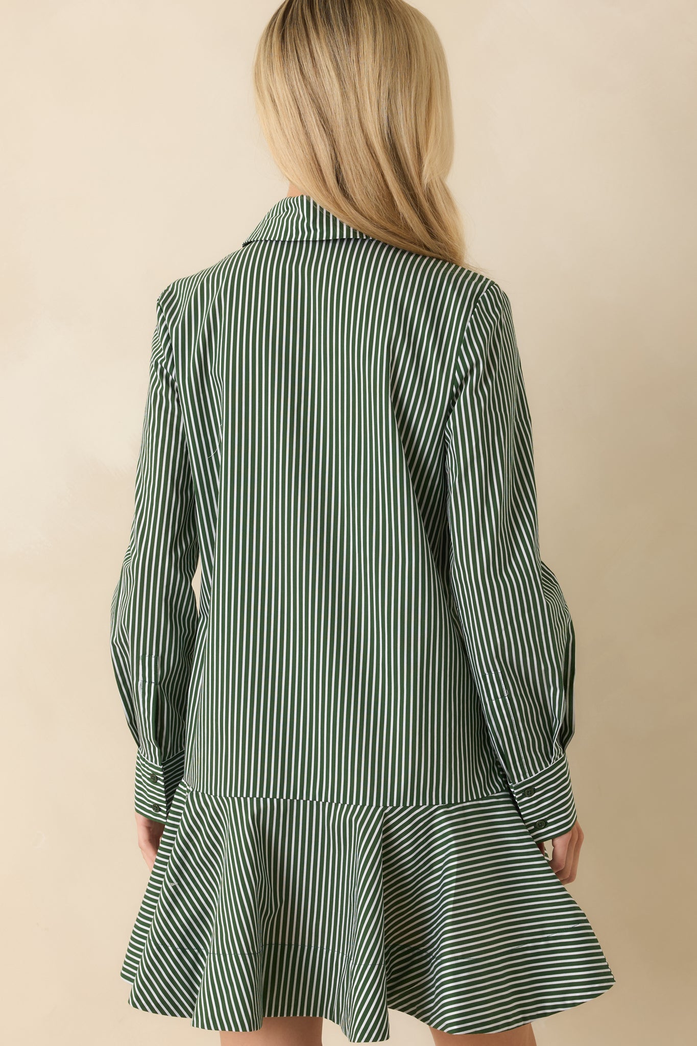 Perfectly Aligned Dark Olive Stripe Long Sleeve Shirt Dress