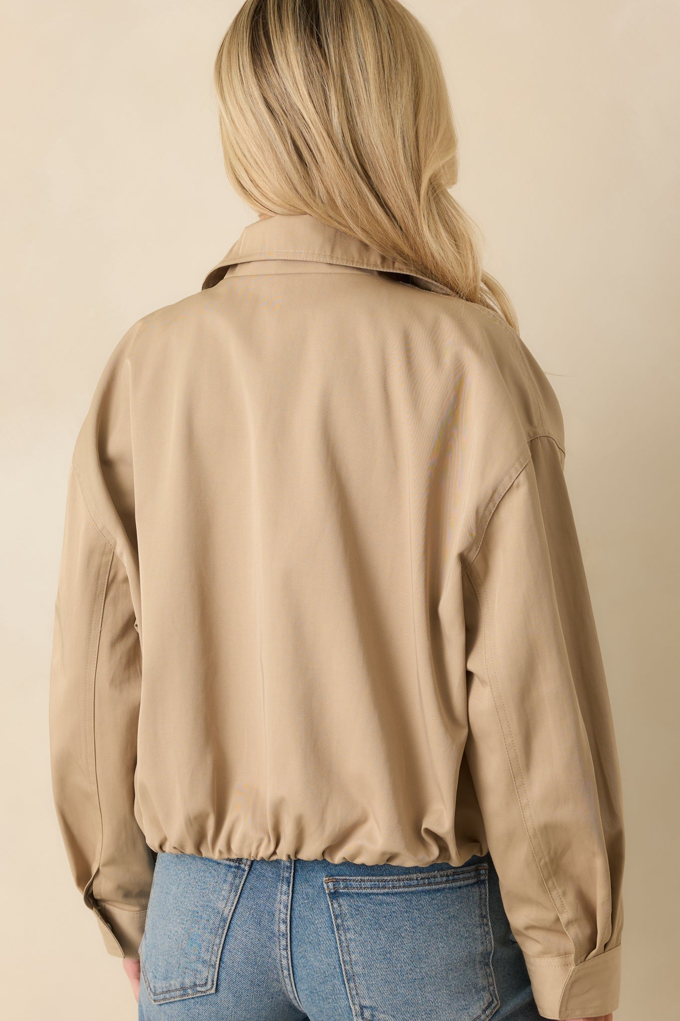 Smooth Finish Khaki Zip Up Bomber Jacket