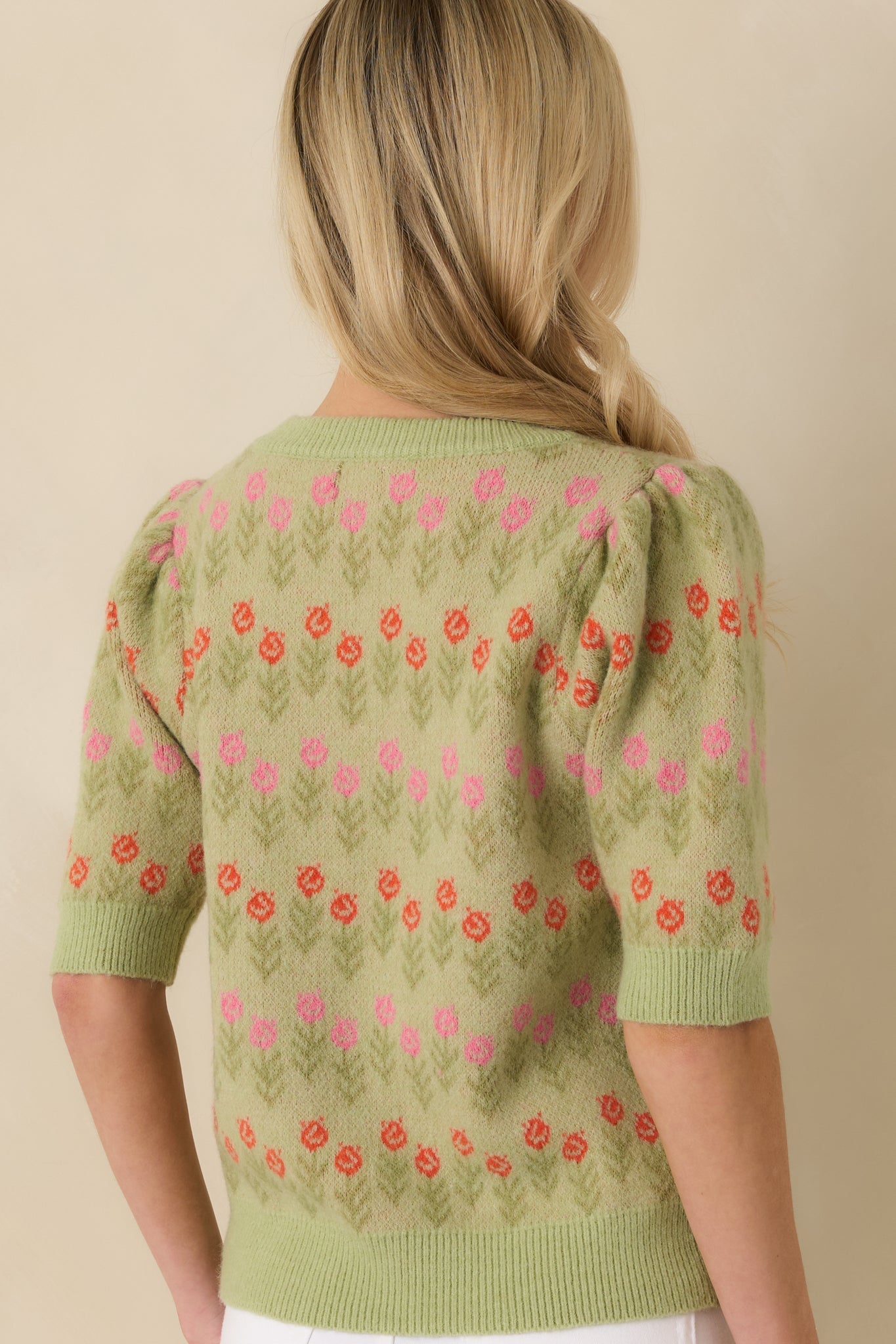 Blushing Meadow Light Green Multi Floral Knit Sweater