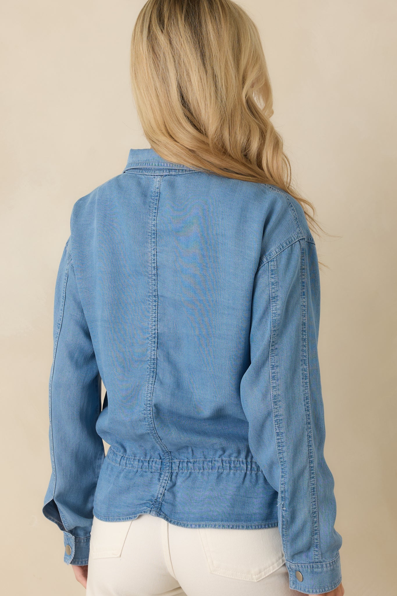 The Right Touch Medium Wash Lightweight Denim Button-Front Jacket