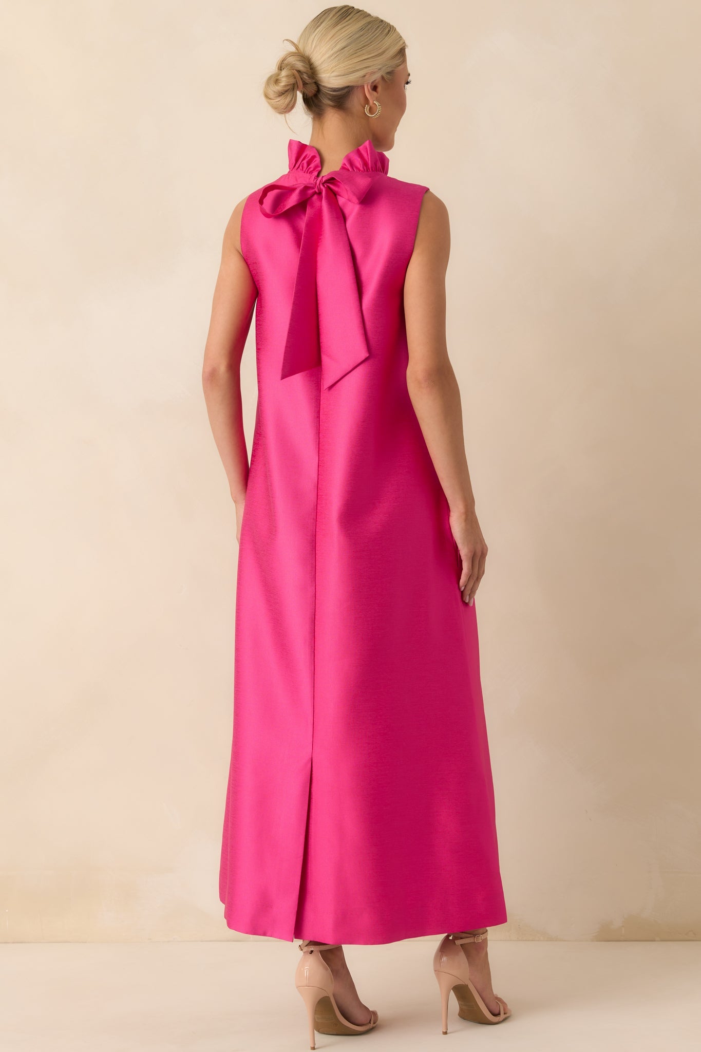 Prosperina Cecily Hot Pink Ruffle Neck Maxi Dress