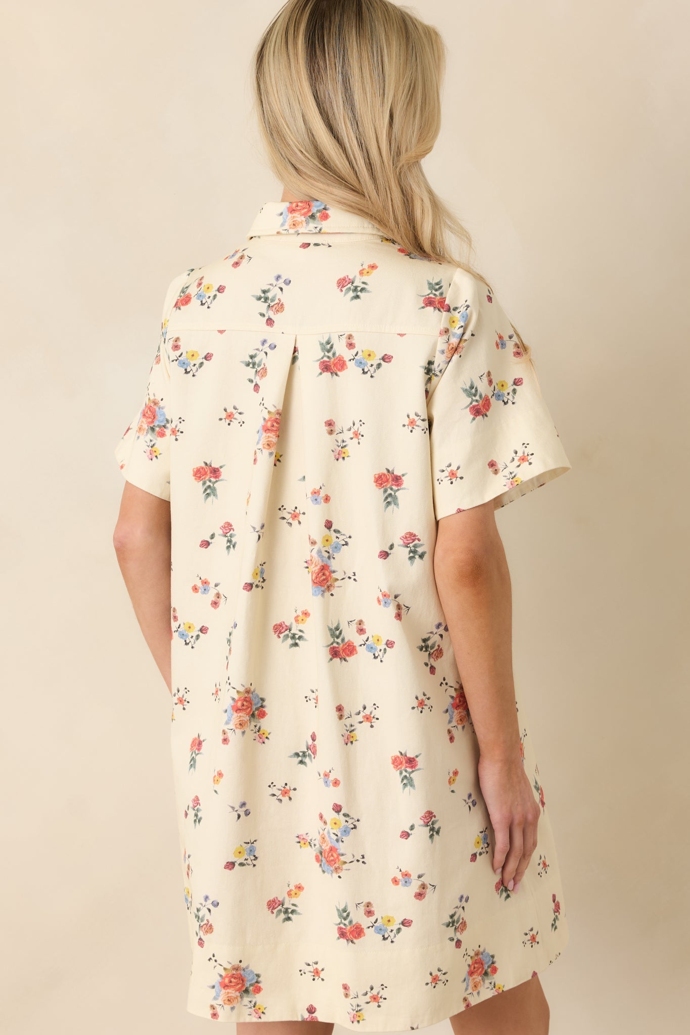 Just Around the Corner Ivory Multi Floral Cotton Mini Dress