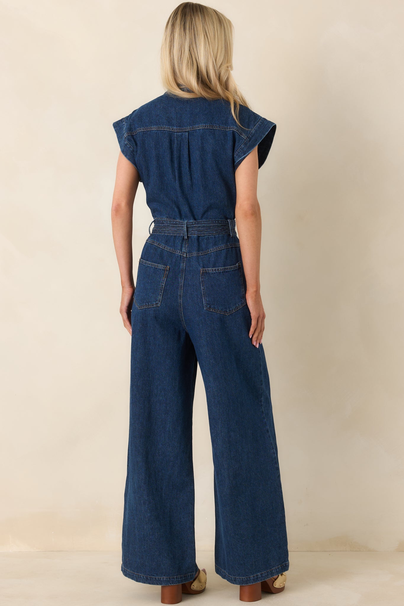 In the Fun Way Dark Wash Cotton Denim Belted Jumpsuit