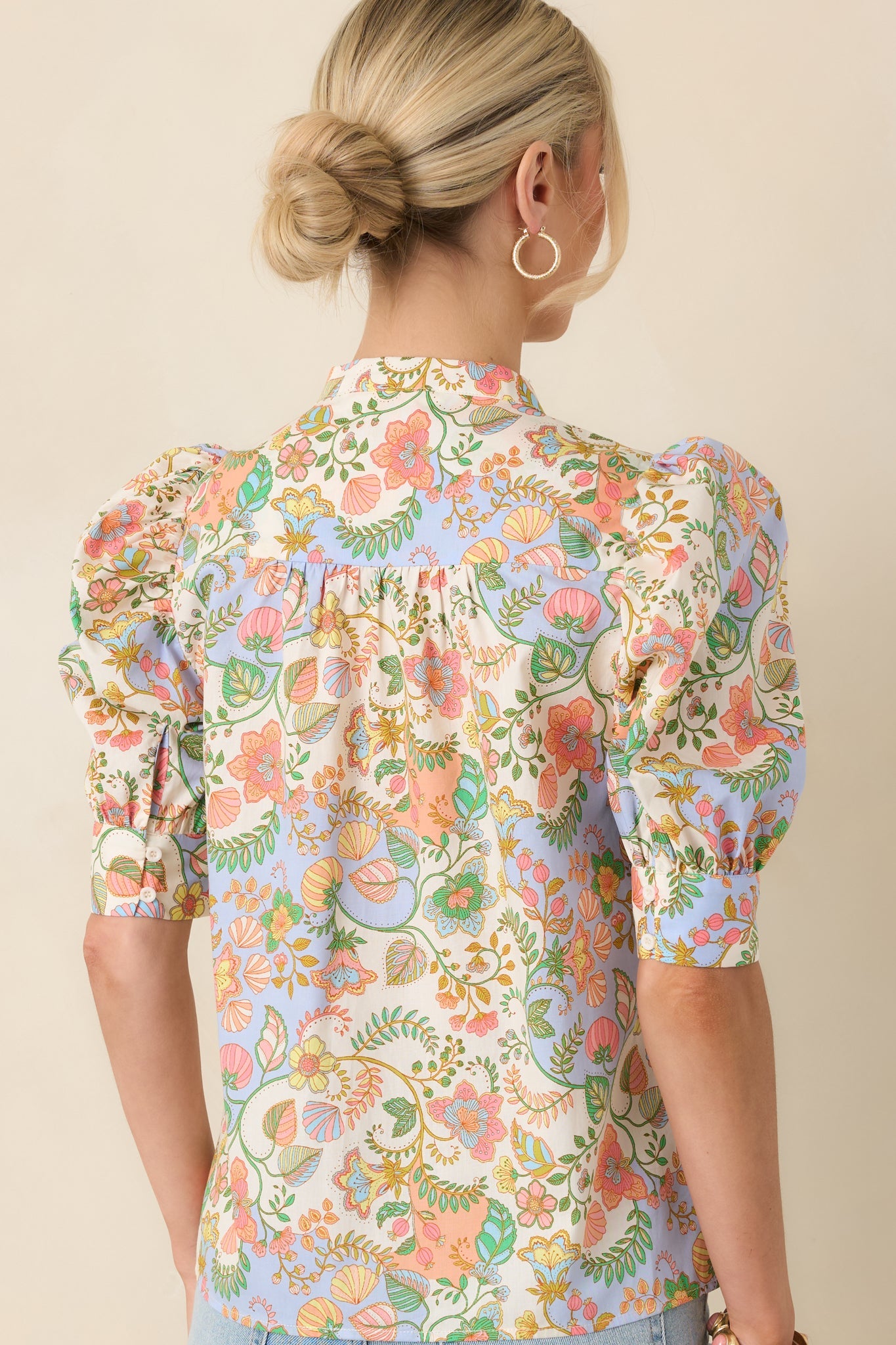 Somebody to Love Ivory Multi Floral Paisley Cotton Puff Sleeve Blouse