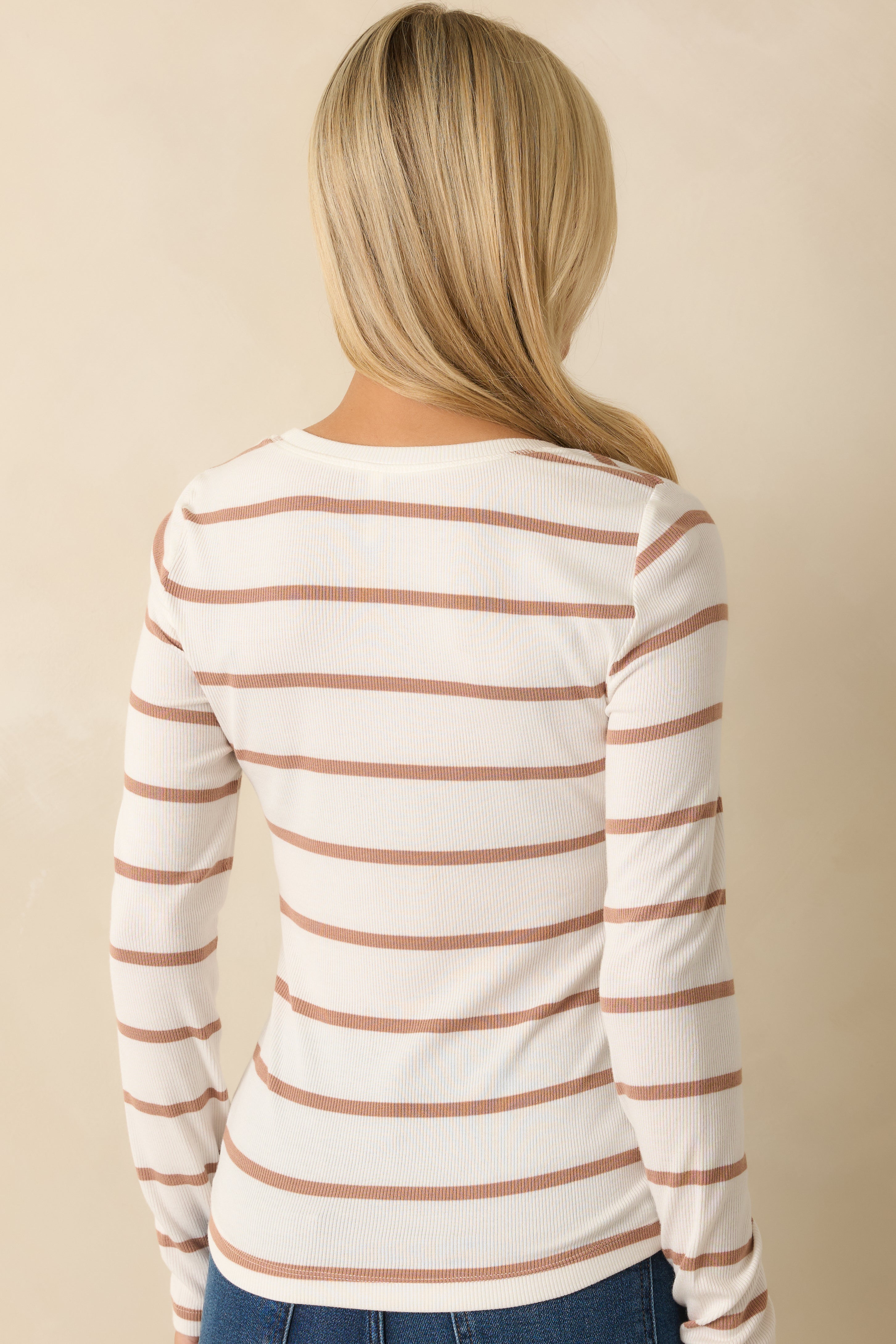 Always In Rotation Caramel Brown Stripe Long Sleeve Top