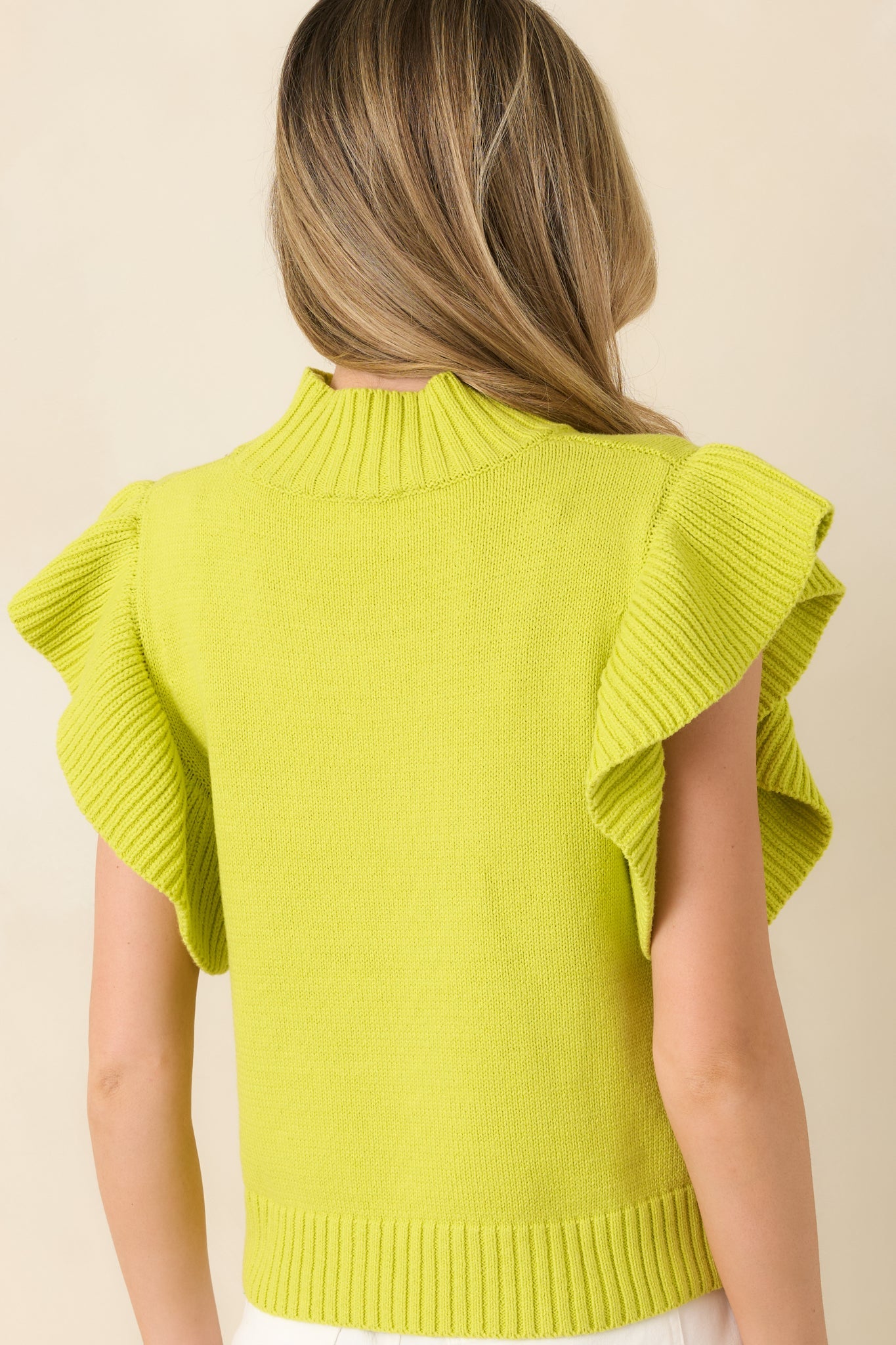 Watch Her Work Chartreuse Green Knit Flutter Sleeve Top