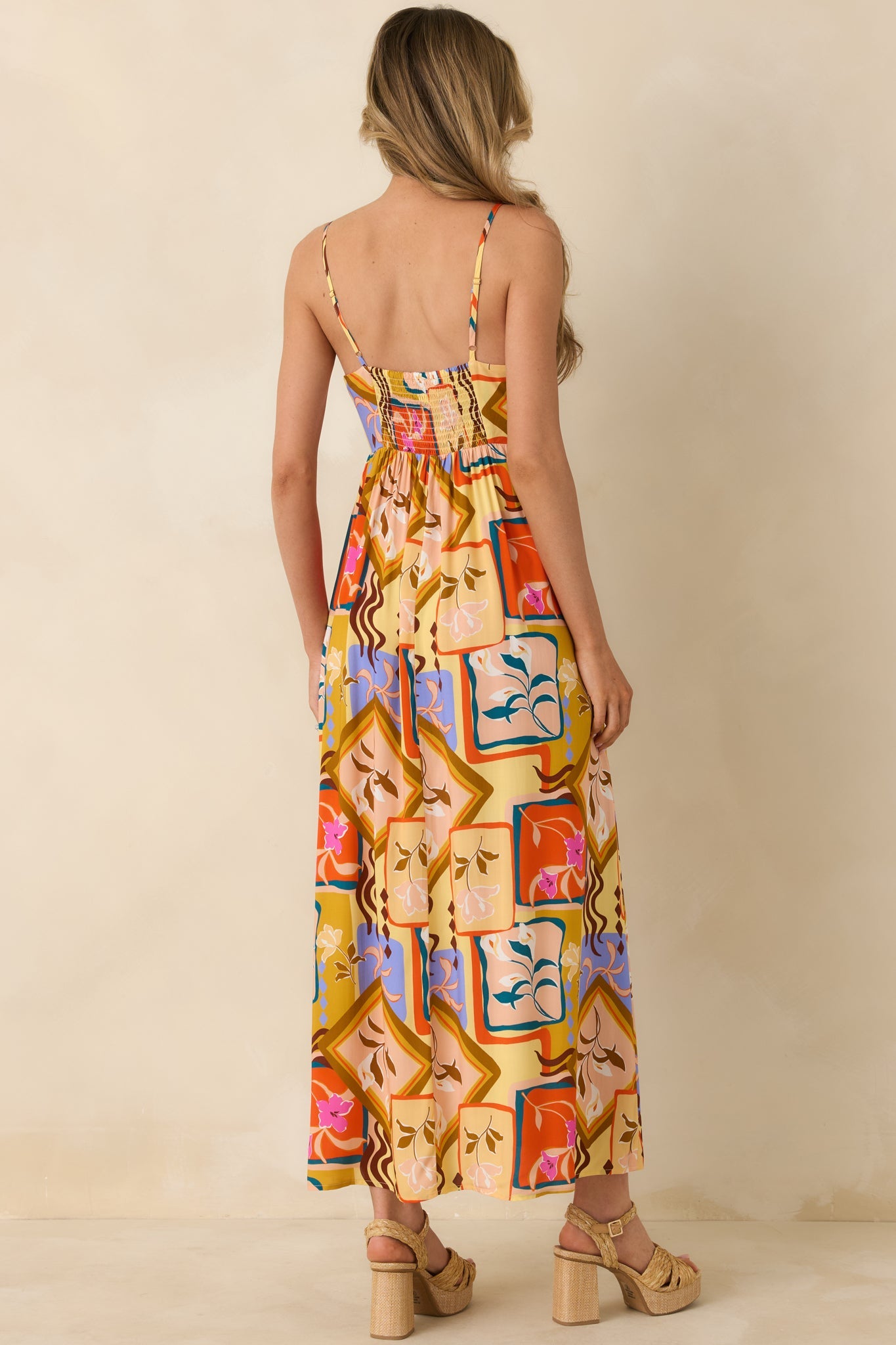 MINKPINK Rosin Yellow Multi Bold Scarf Print Cut Out Midi Dress