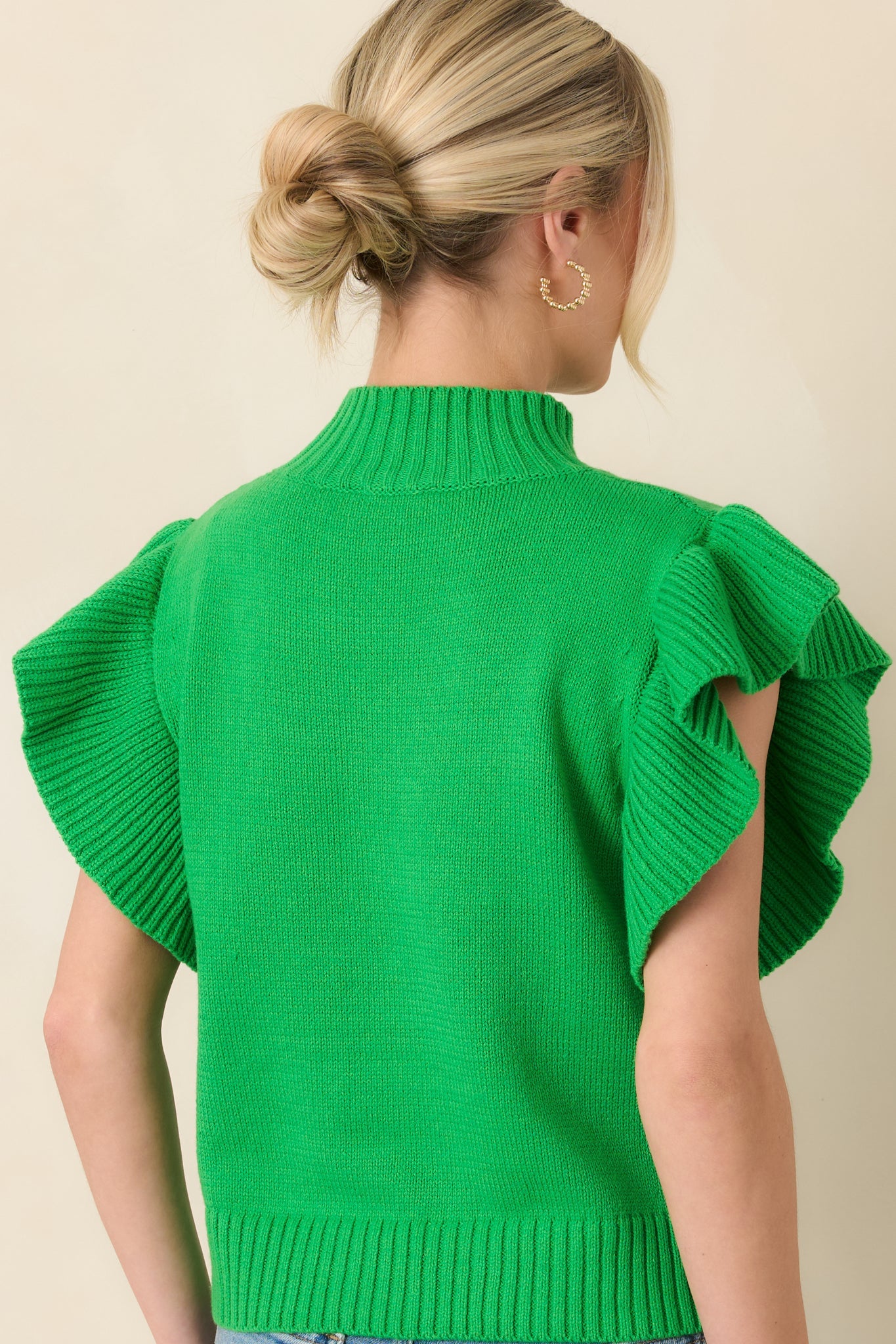 Watch Her Work Kelly Green Knit Flutter Sleeve Top