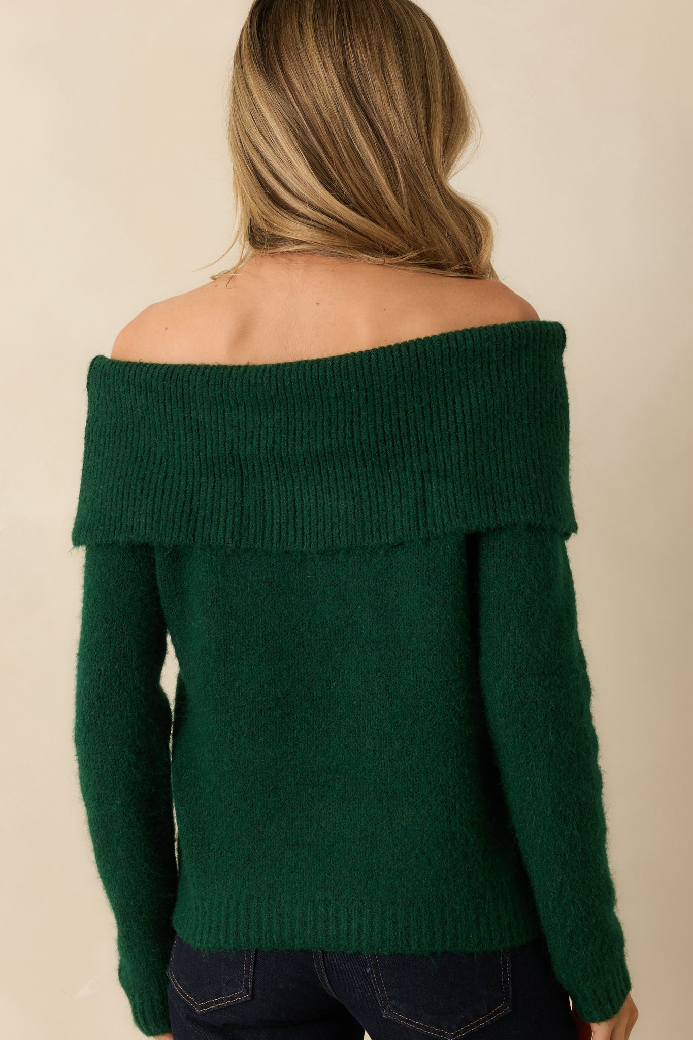 Warm Regards Emerald Knit Off-Shoulder Sweater