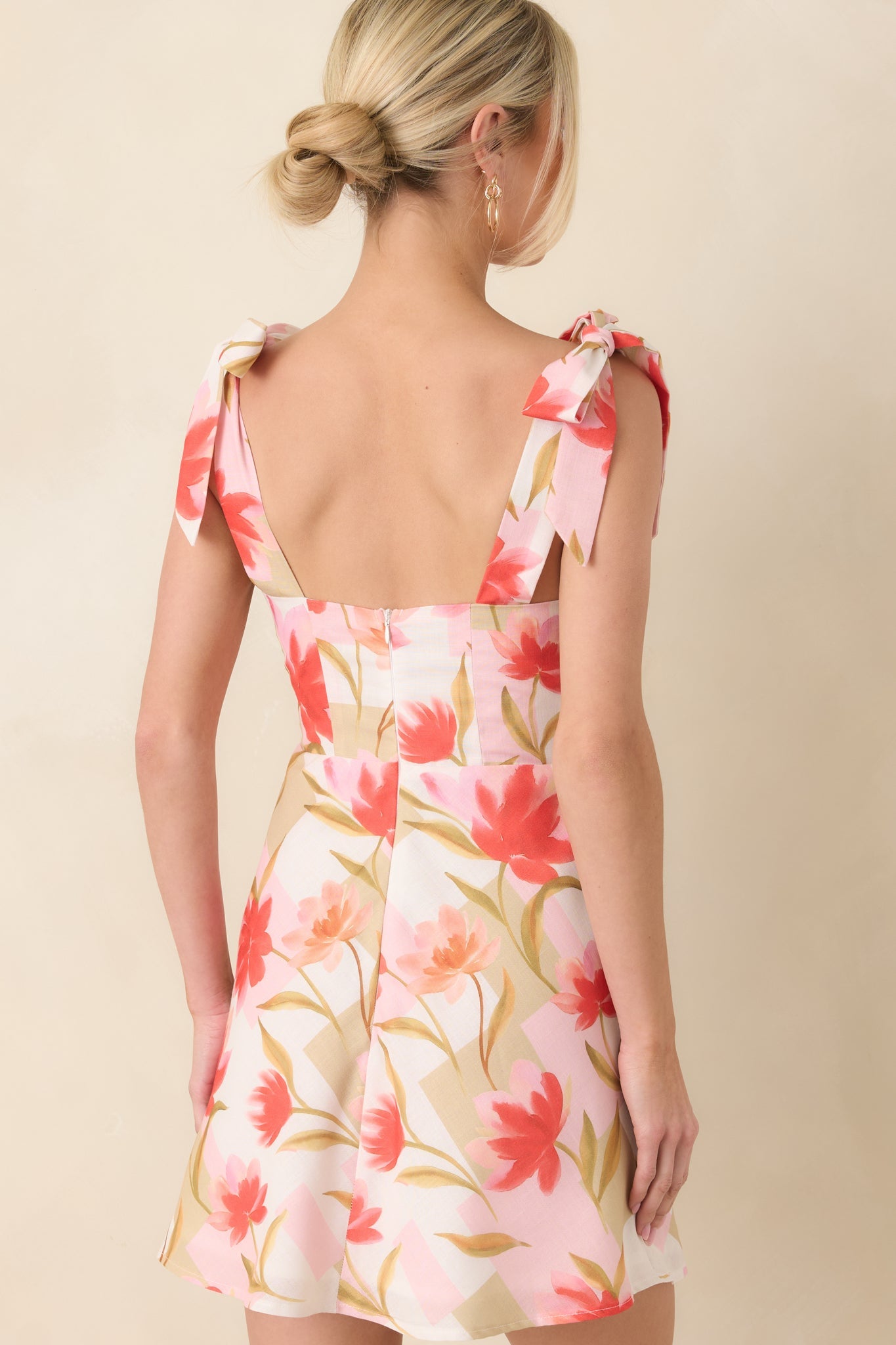 Simply Adored Pink Multi Floral Shoulder Tie Mini Dress