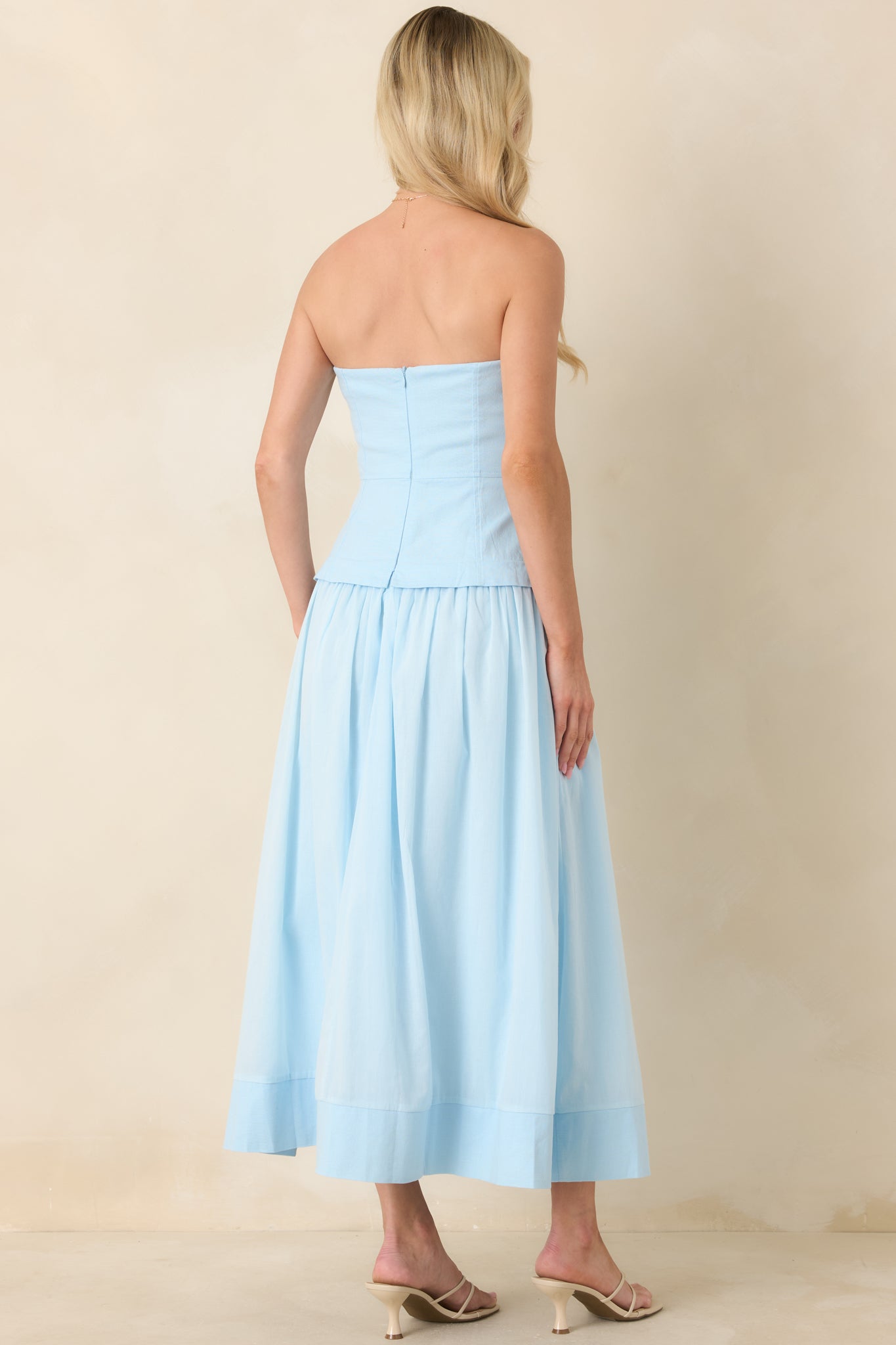 You Already Know Blue Cotton Bustier Bodice Strapless Midi Dress
