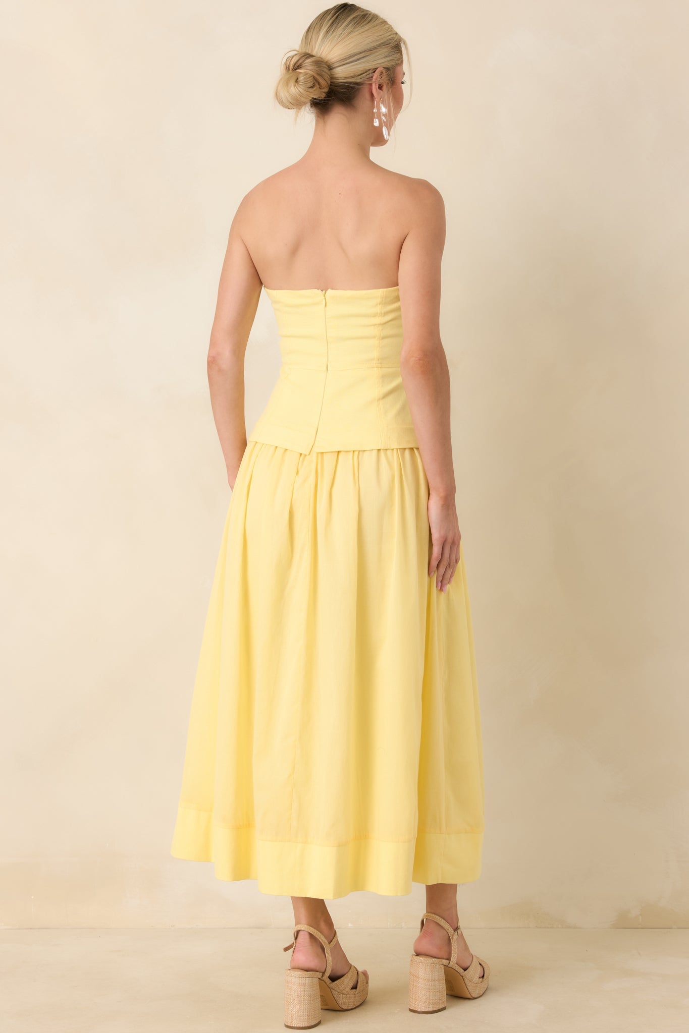 You Already Know Yellow Cotton Bustier Bodice Strapless Midi Dress