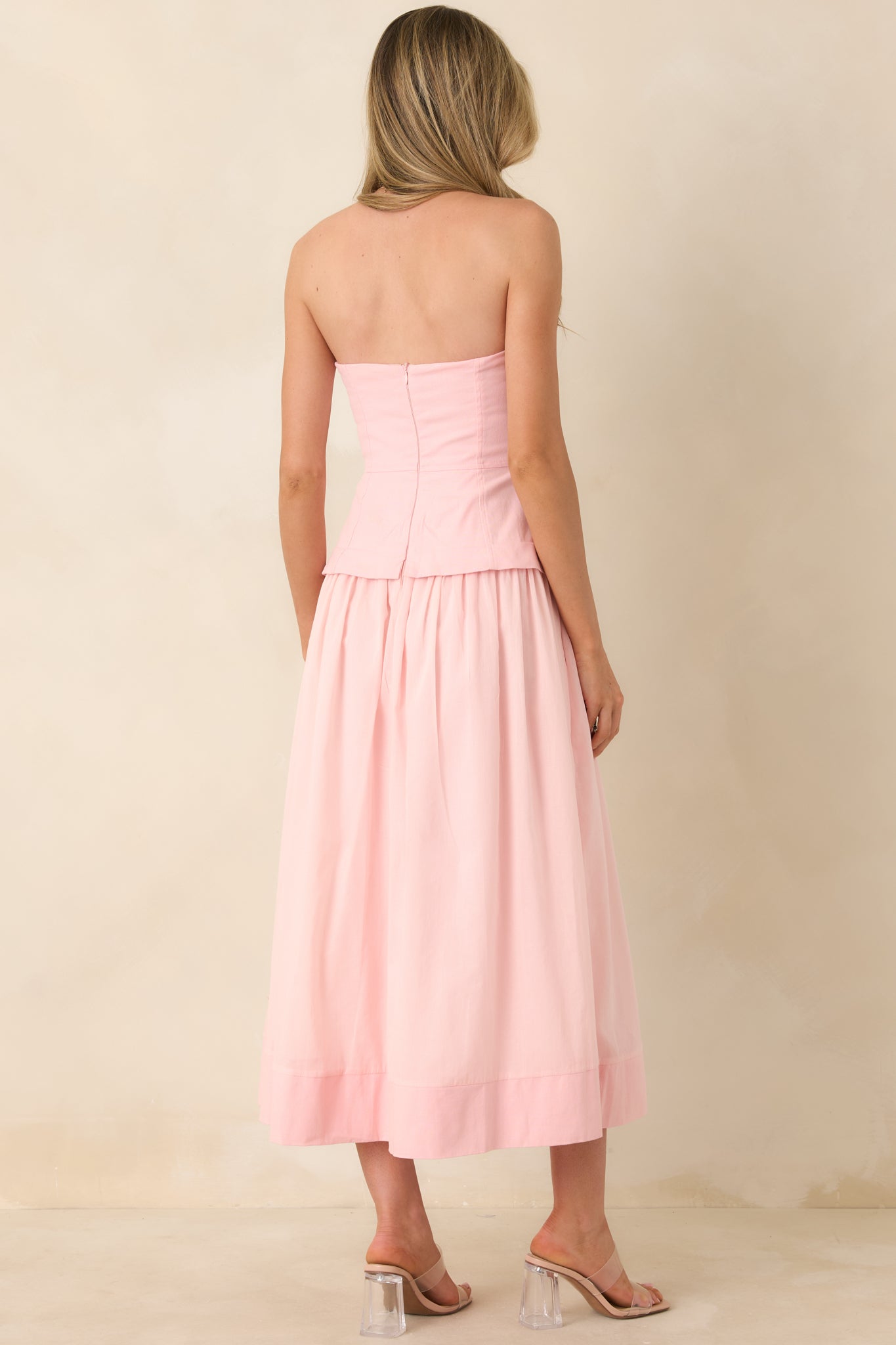 You Already Know Pink Cotton Bustier Bodice Strapless Midi Dress
