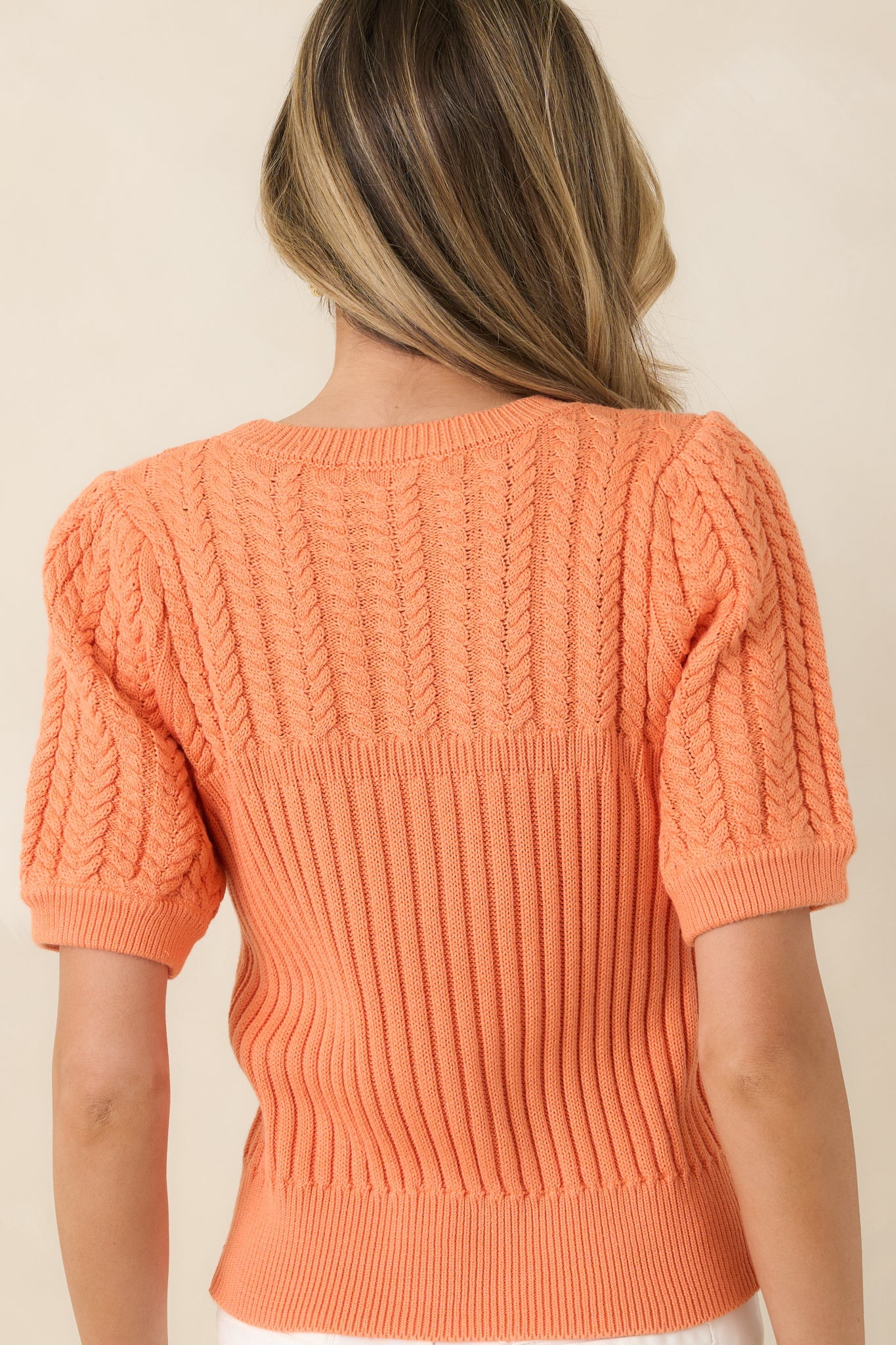 Don't Doubt It Apricot Orange Cable Knit Short Sleeve Sweater