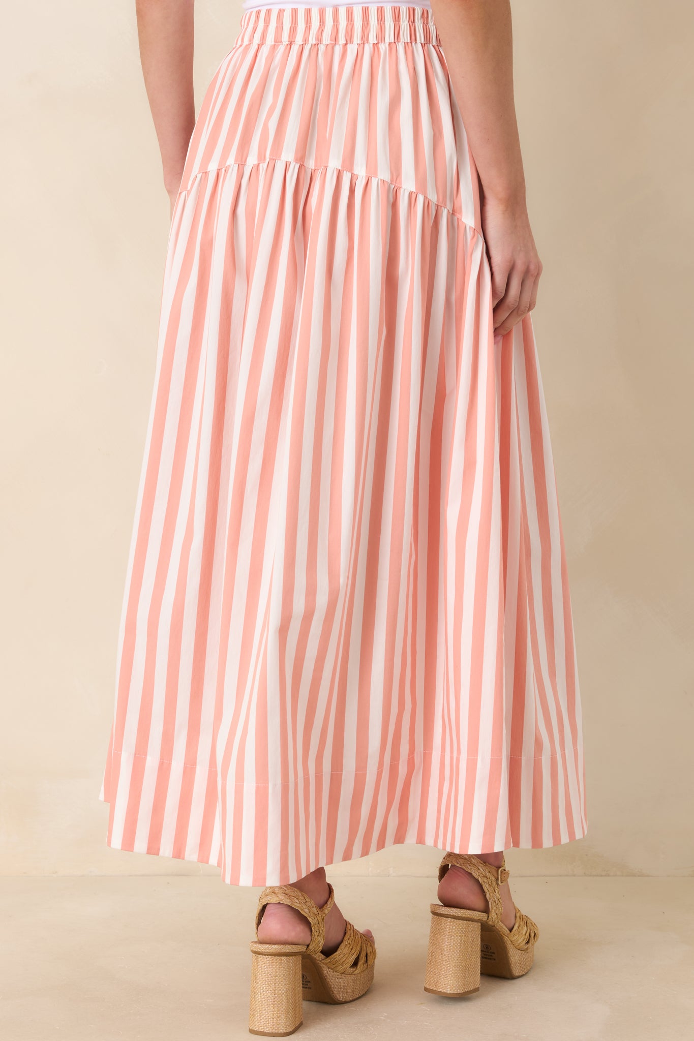 Tide & True Coral Orange Stripe Tiered Maxi Skirt
