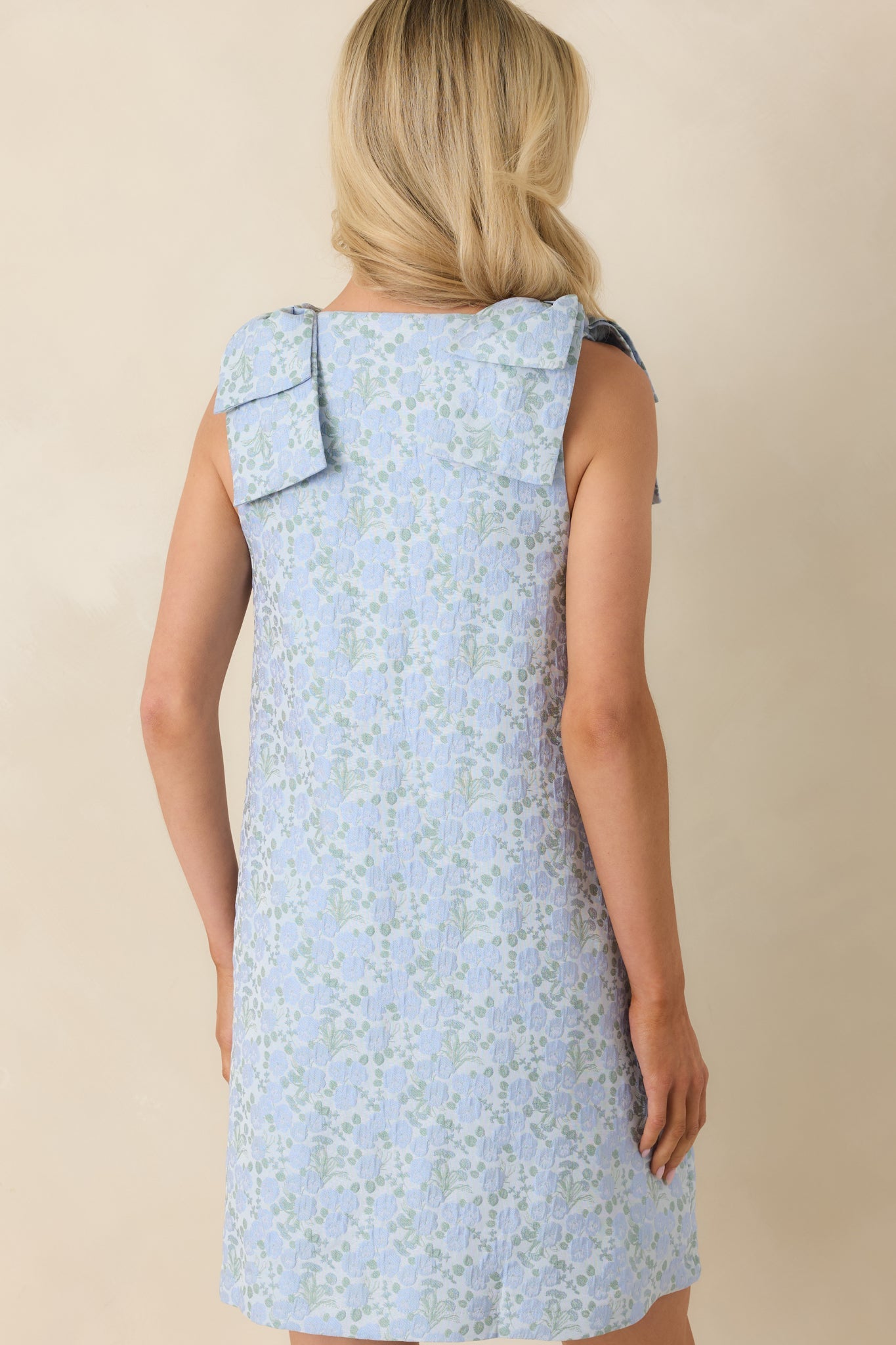 Tea by the Sea Light Blue Floral Jacquard Mini Shift Dress