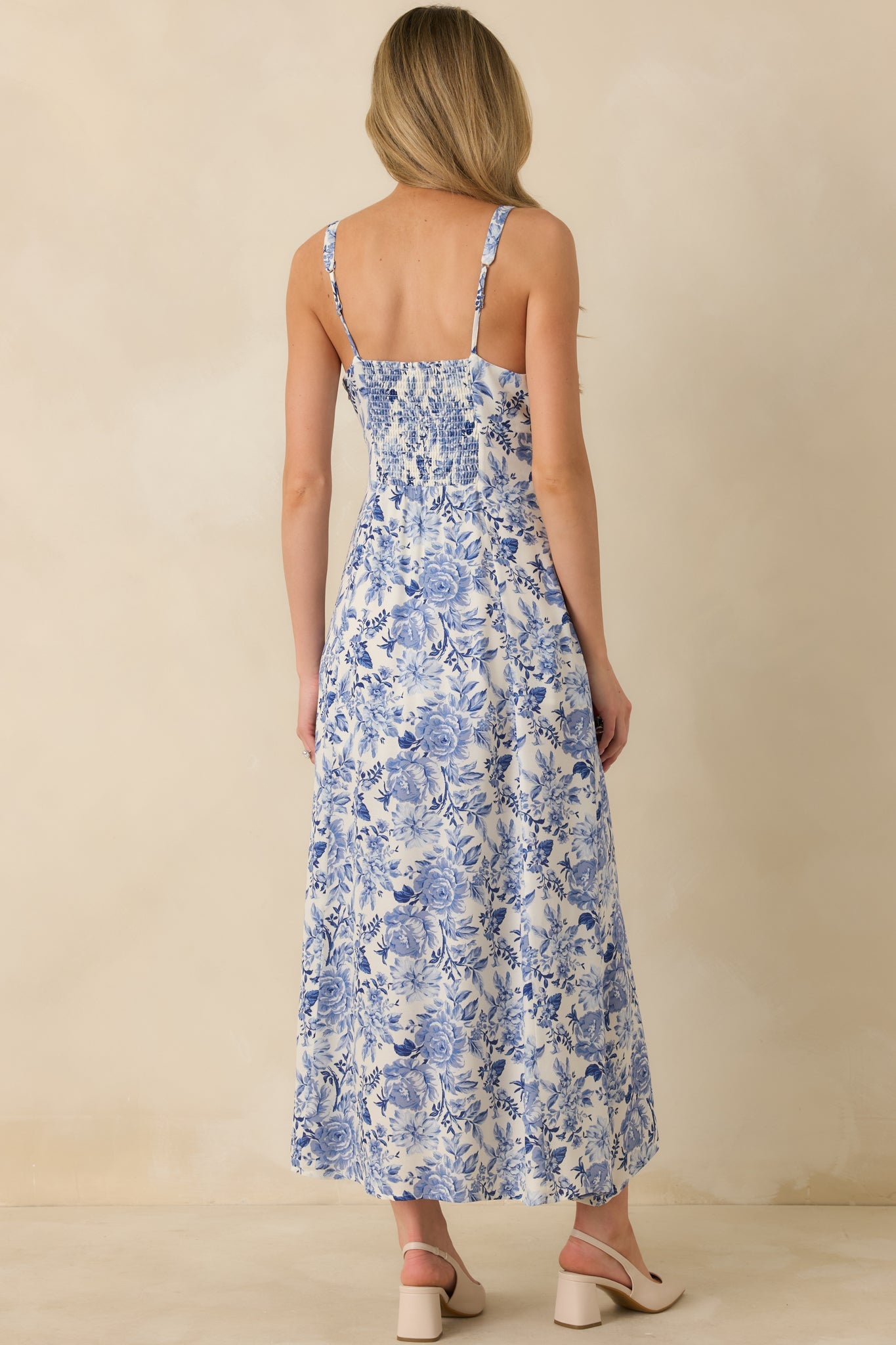 Tea Garden Dream Blue Floral Sleeveless Maxi Dress