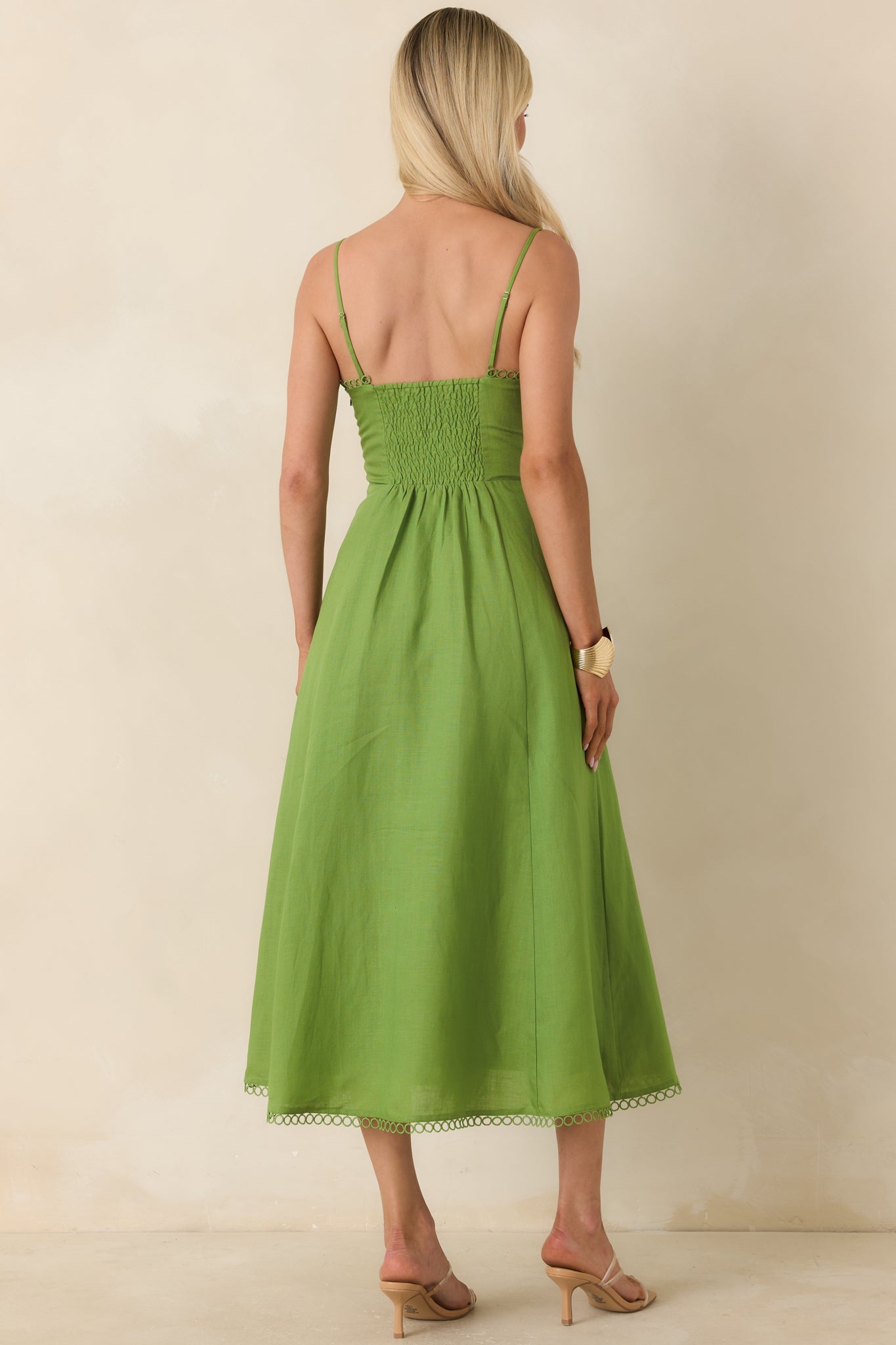 ASTR The Label Christie Green Linen Blend Midi Dress
