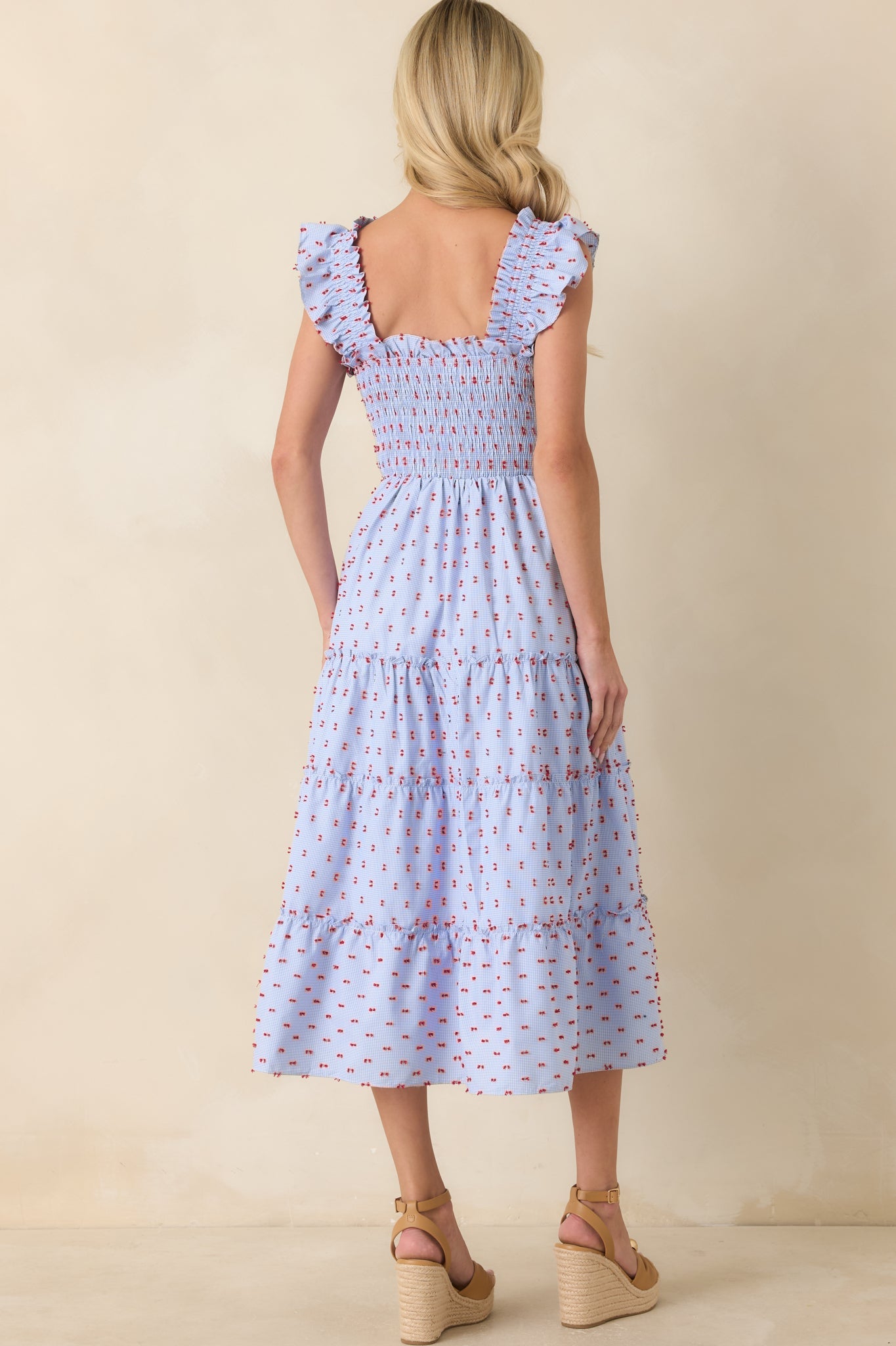 Prosperina Felicity Blue Gingham Embroidered Midi Dress