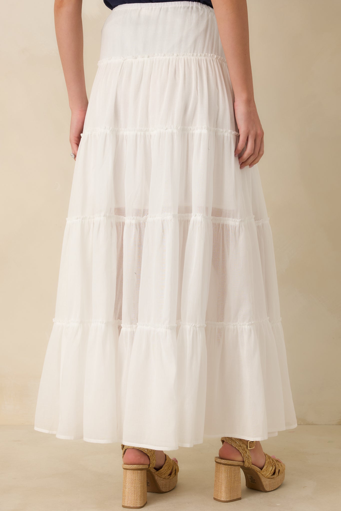 Slow Dancing at Sunset Ivory Cotton Tiered Maxi Skirt