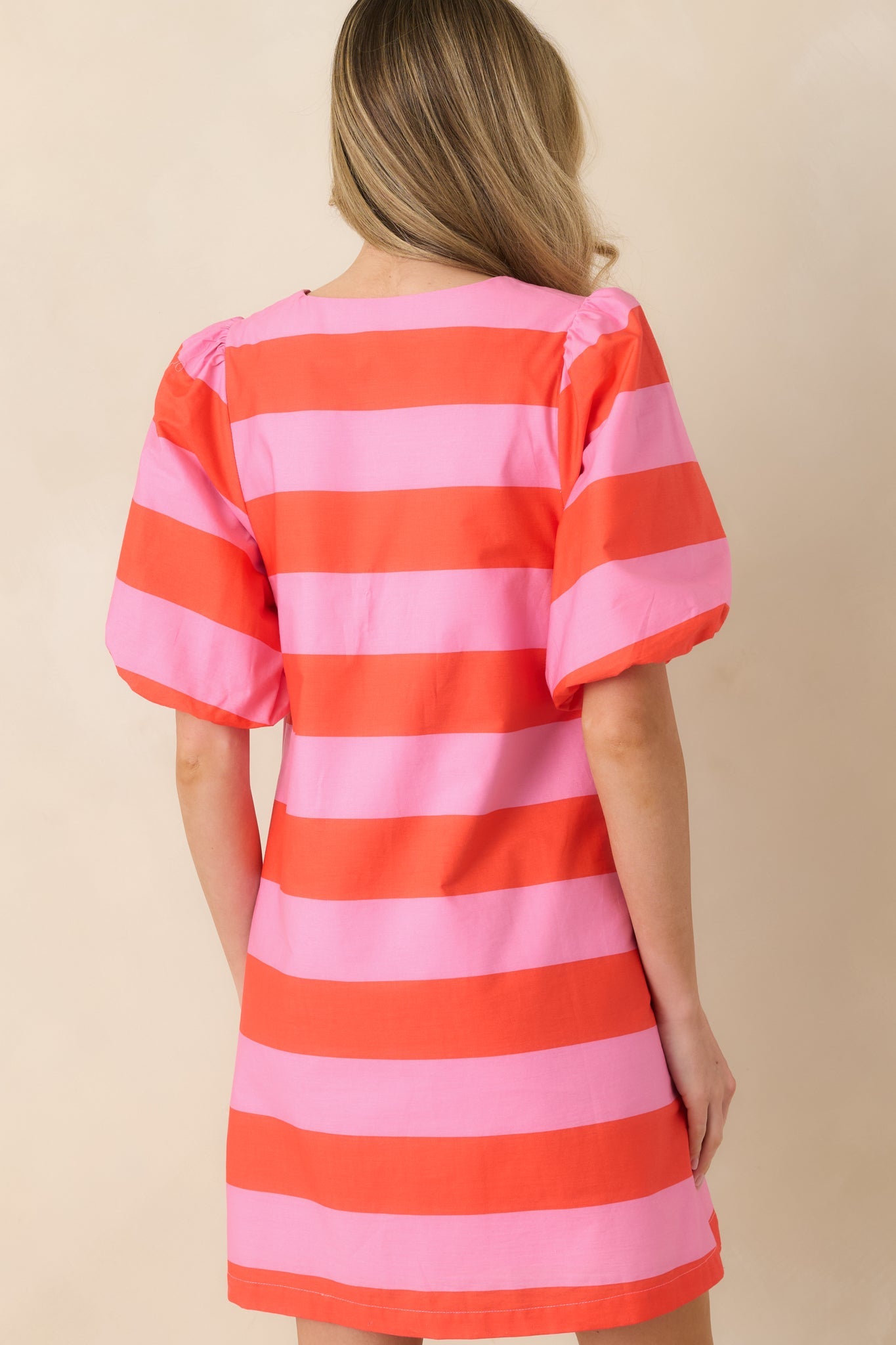 Sweet Talker Pink & Poppy Red Stripe Cotton Mini Dress